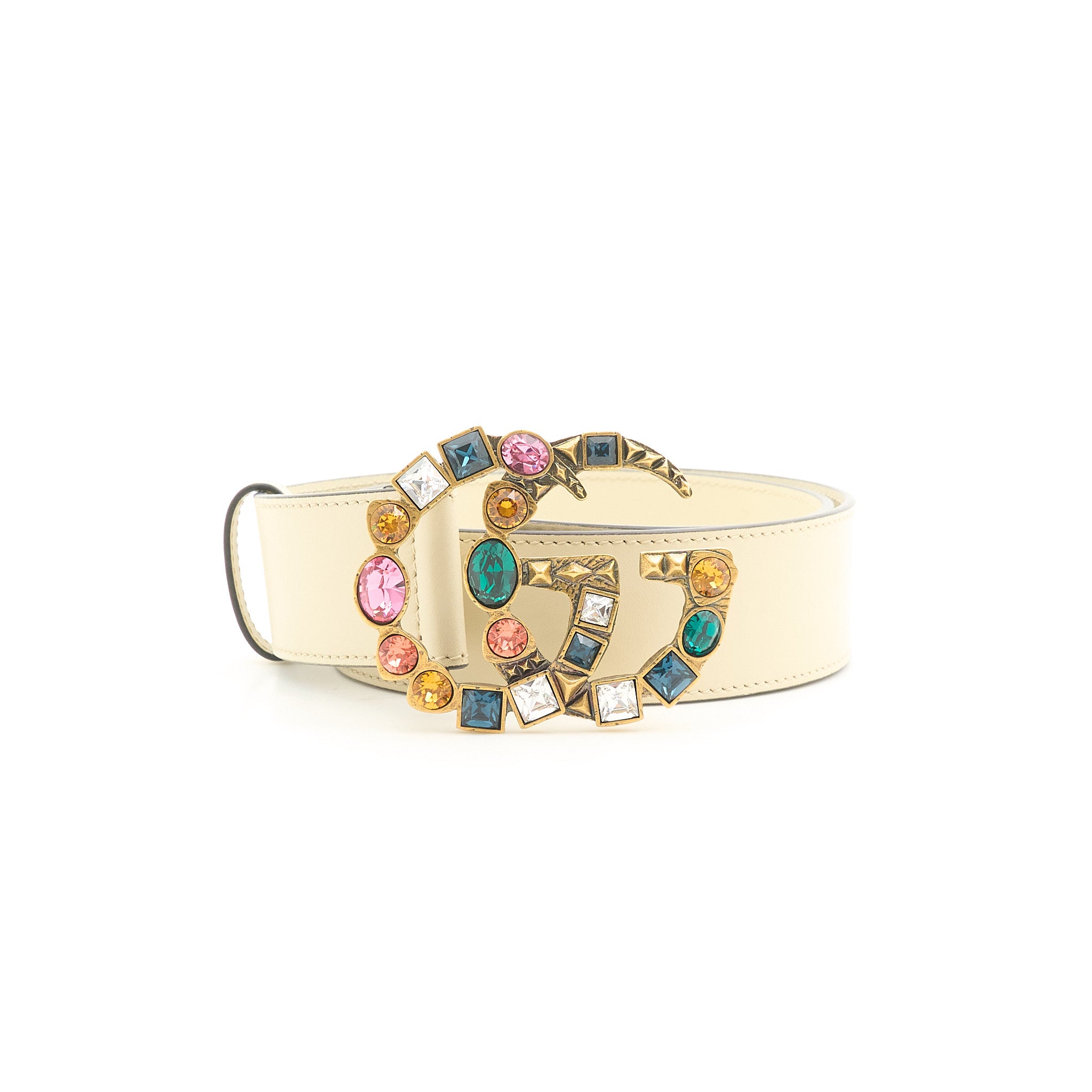 Gucci GG Crystal Embellished Cream Leather Belt 75