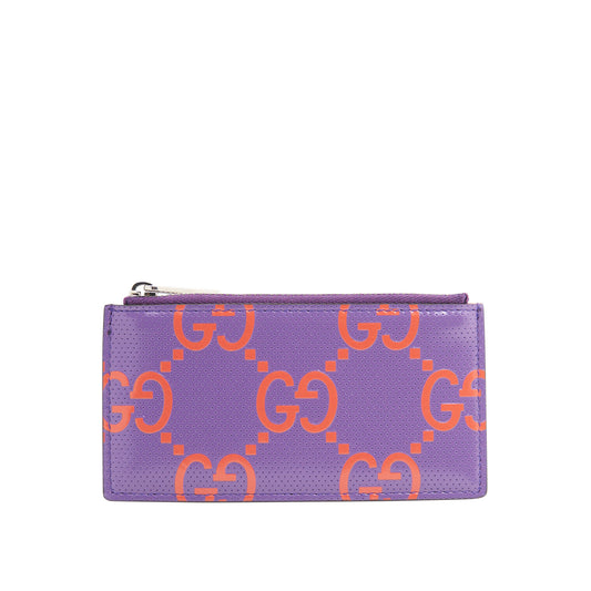 Gucci Canvas GG Embossed Card Case in Purple SHW