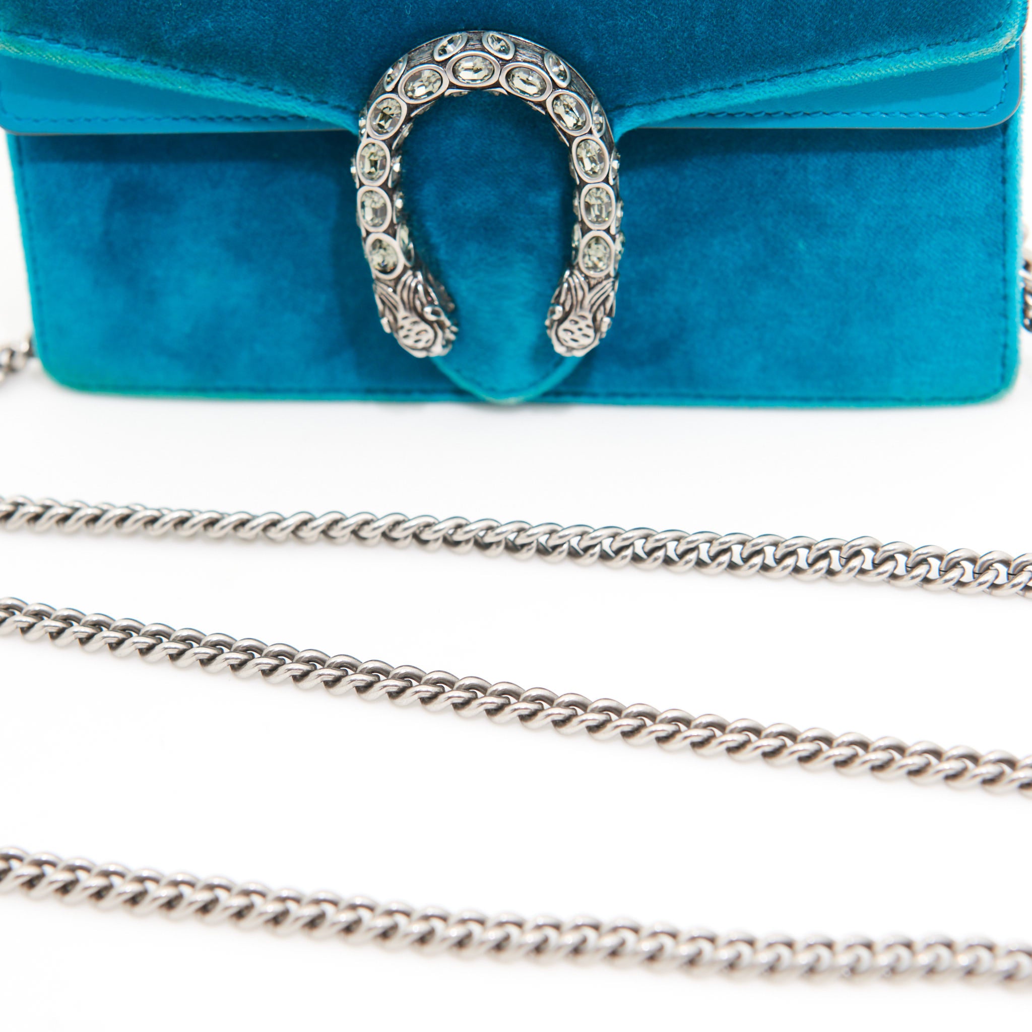 Gucci Velvet Broadway Crystal G in Peacock Blue
