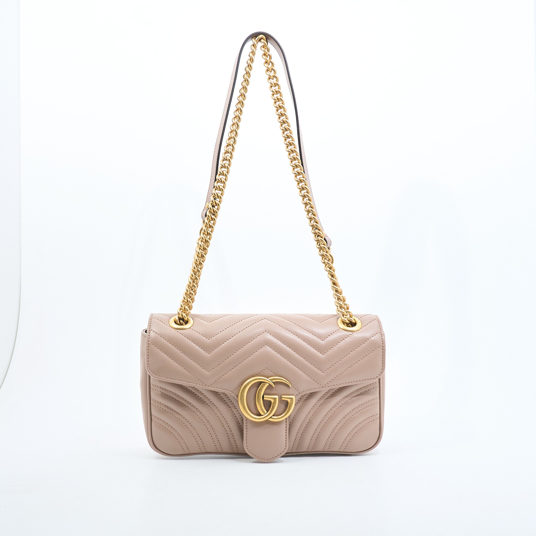 Gucci GG Marmont Small Matelassé Shoulder Flap Bag Nude Pink