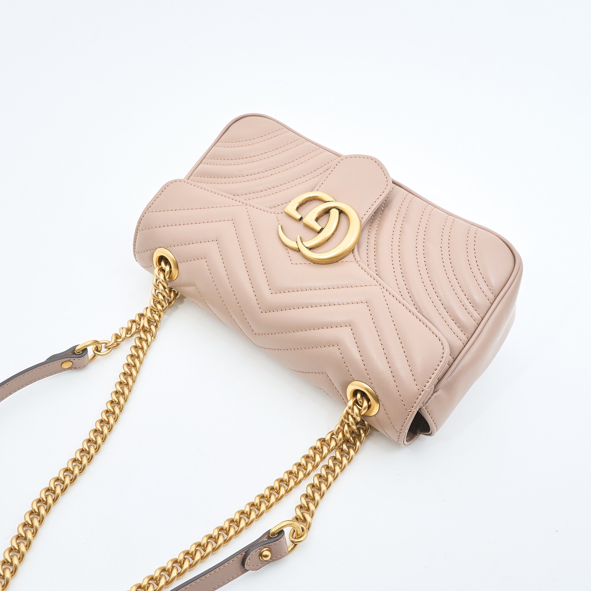 Gucci GG Marmont Small Matelassé Shoulder Flap Bag Nude Pink