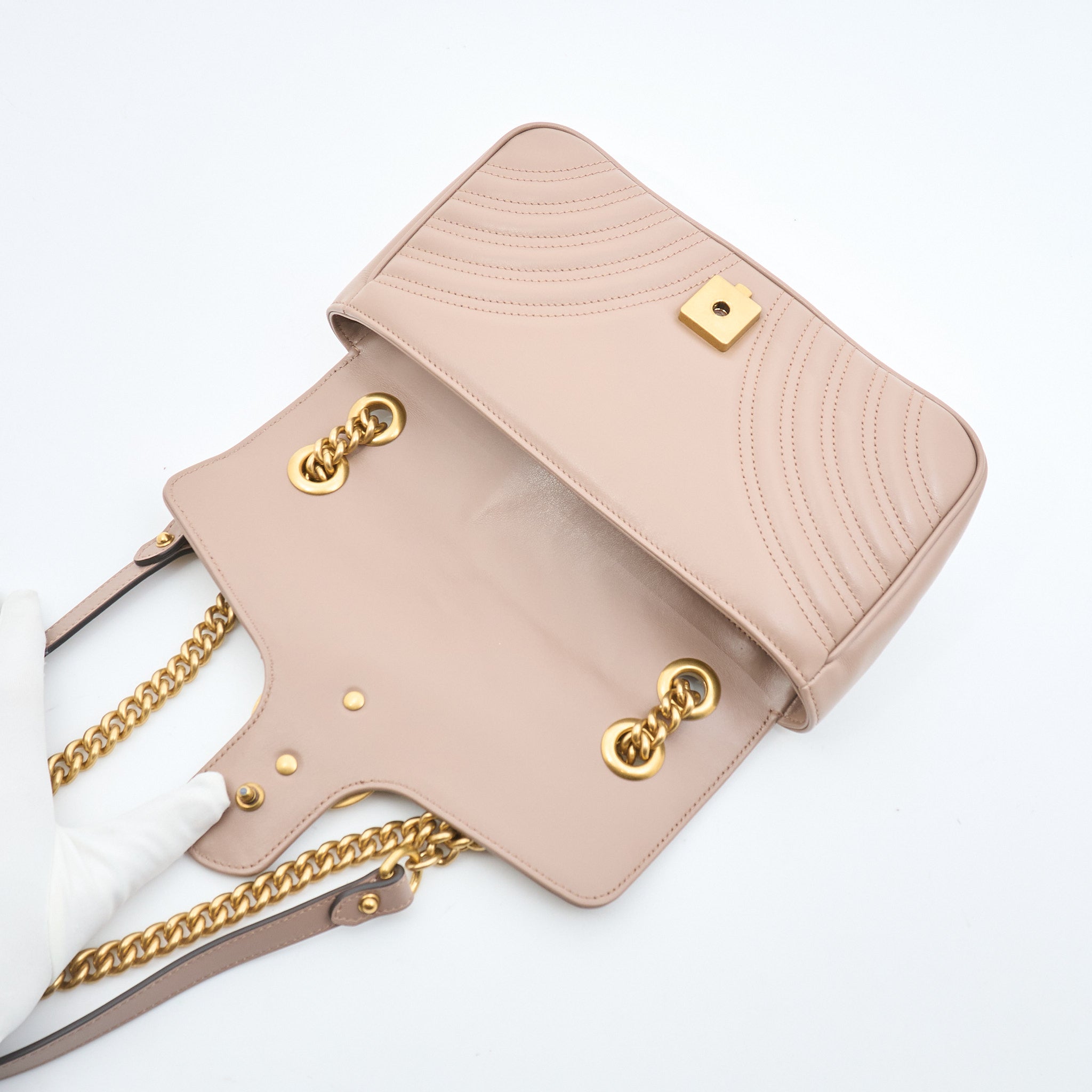 Gucci GG Marmont Small Matelassé Shoulder Flap Bag Nude Pink