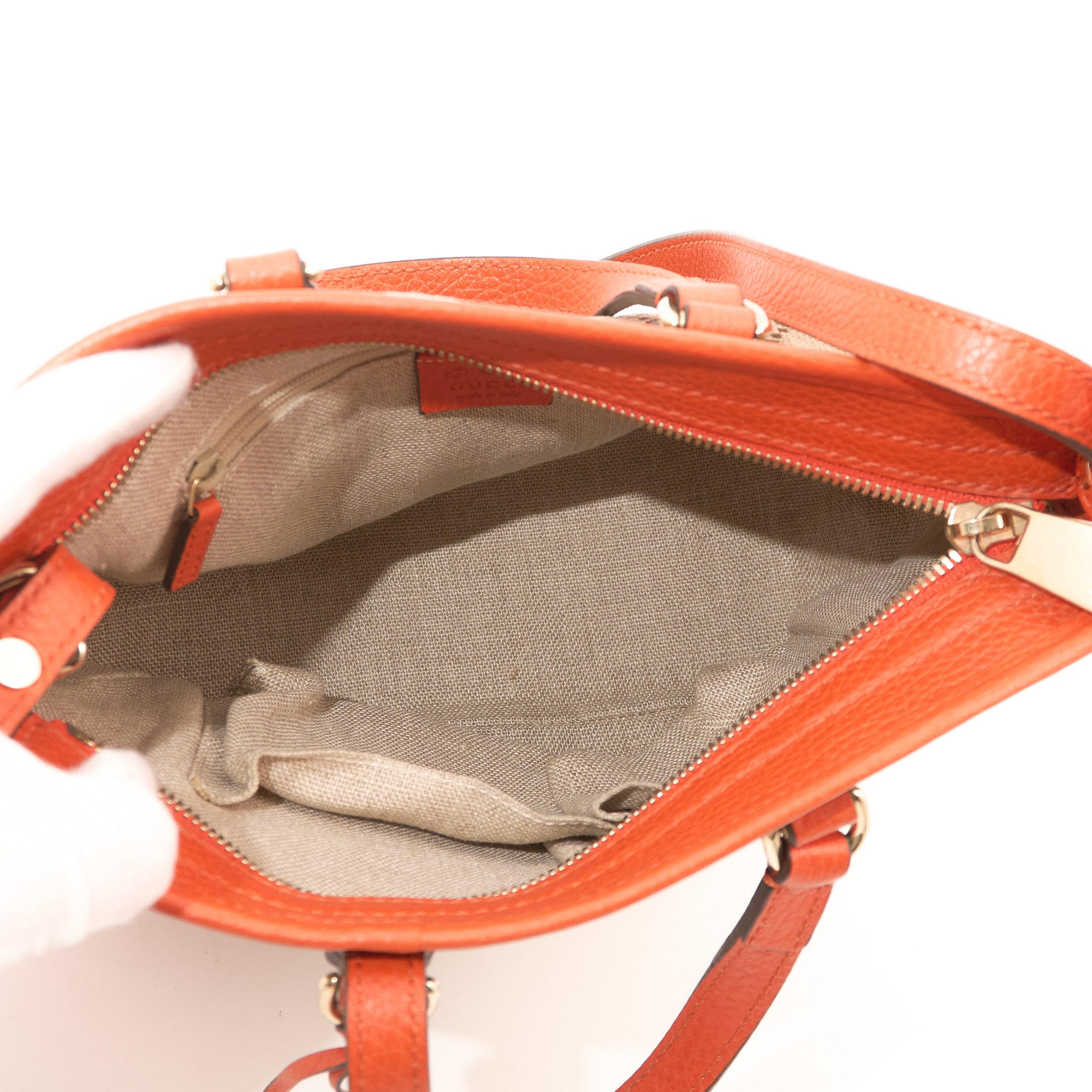 Gucci GG Supreme Orange Leather Crossbody Tote