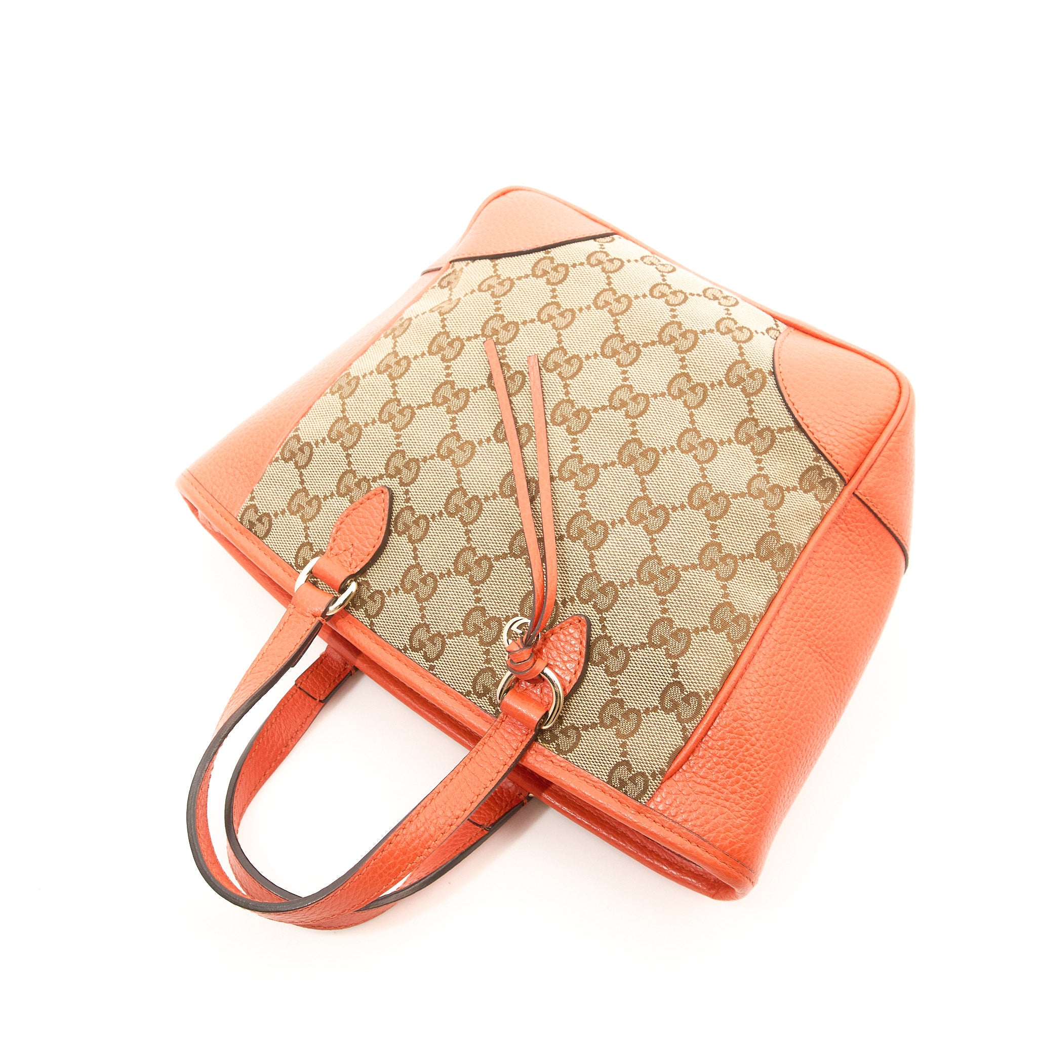 Gucci GG Supreme Orange Leather Crossbody Tote