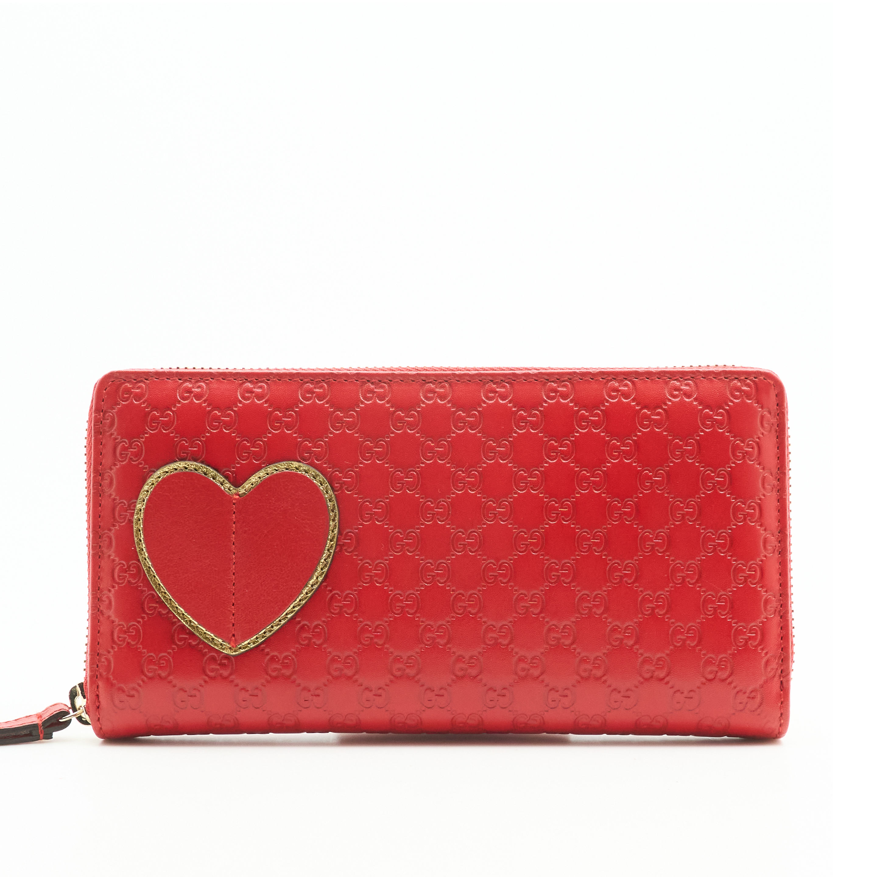 Gucci Heart Zip Around Long Wallet In Red Leather