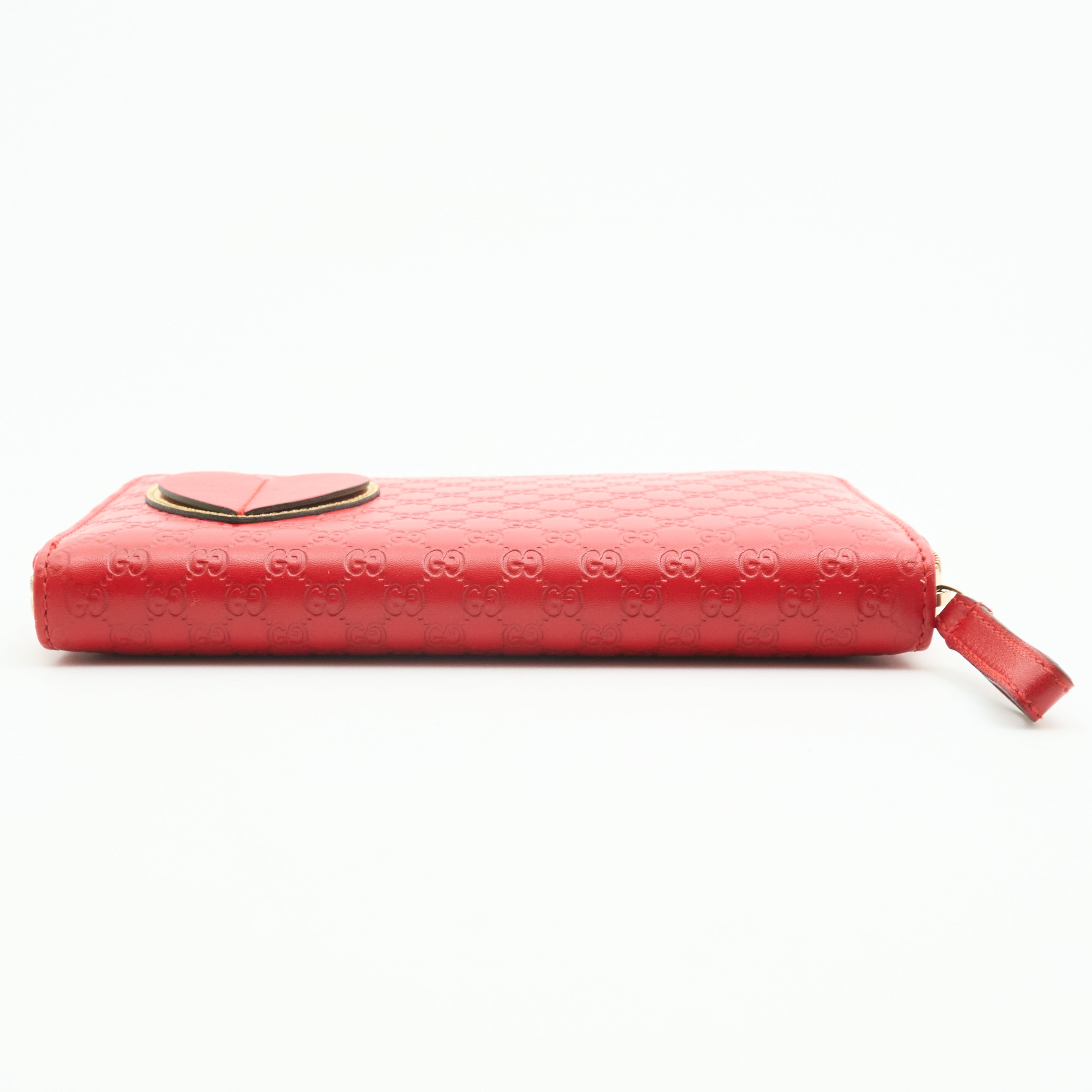 Gucci Heart Zip Around Long Wallet In Red Leather