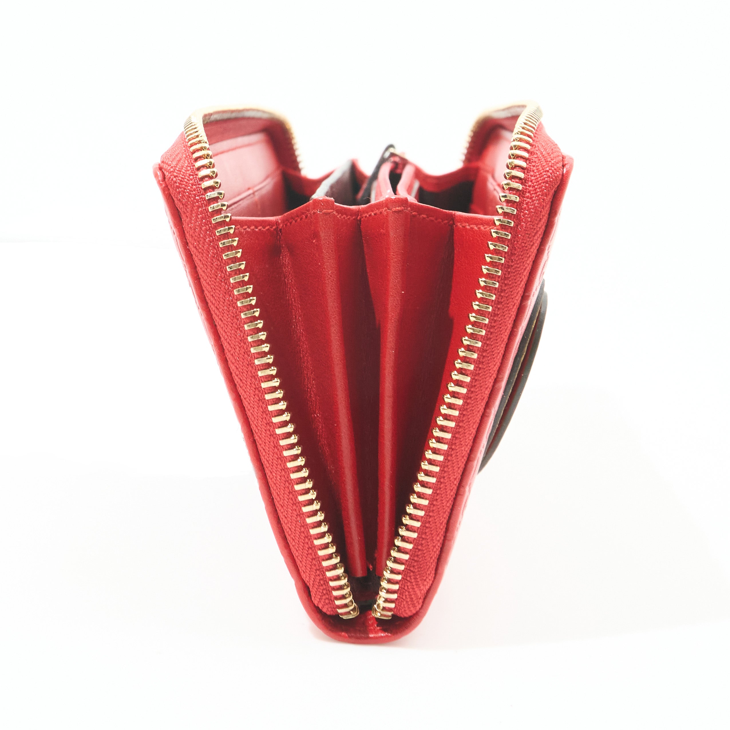 Gucci Heart Zip Around Long Wallet In Red Leather