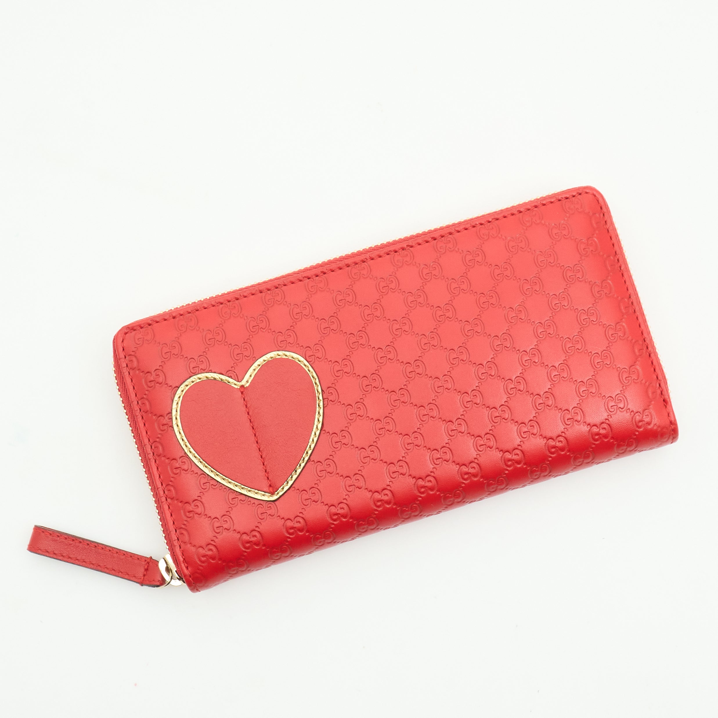Gucci Heart Zip Around Long Wallet In Red Leather