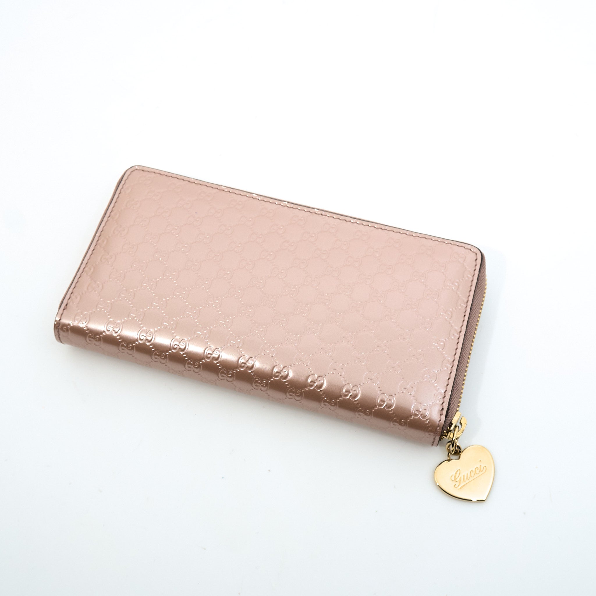 Gucci Leather Guccisima Zip Wallet Metallic Dusty Pink