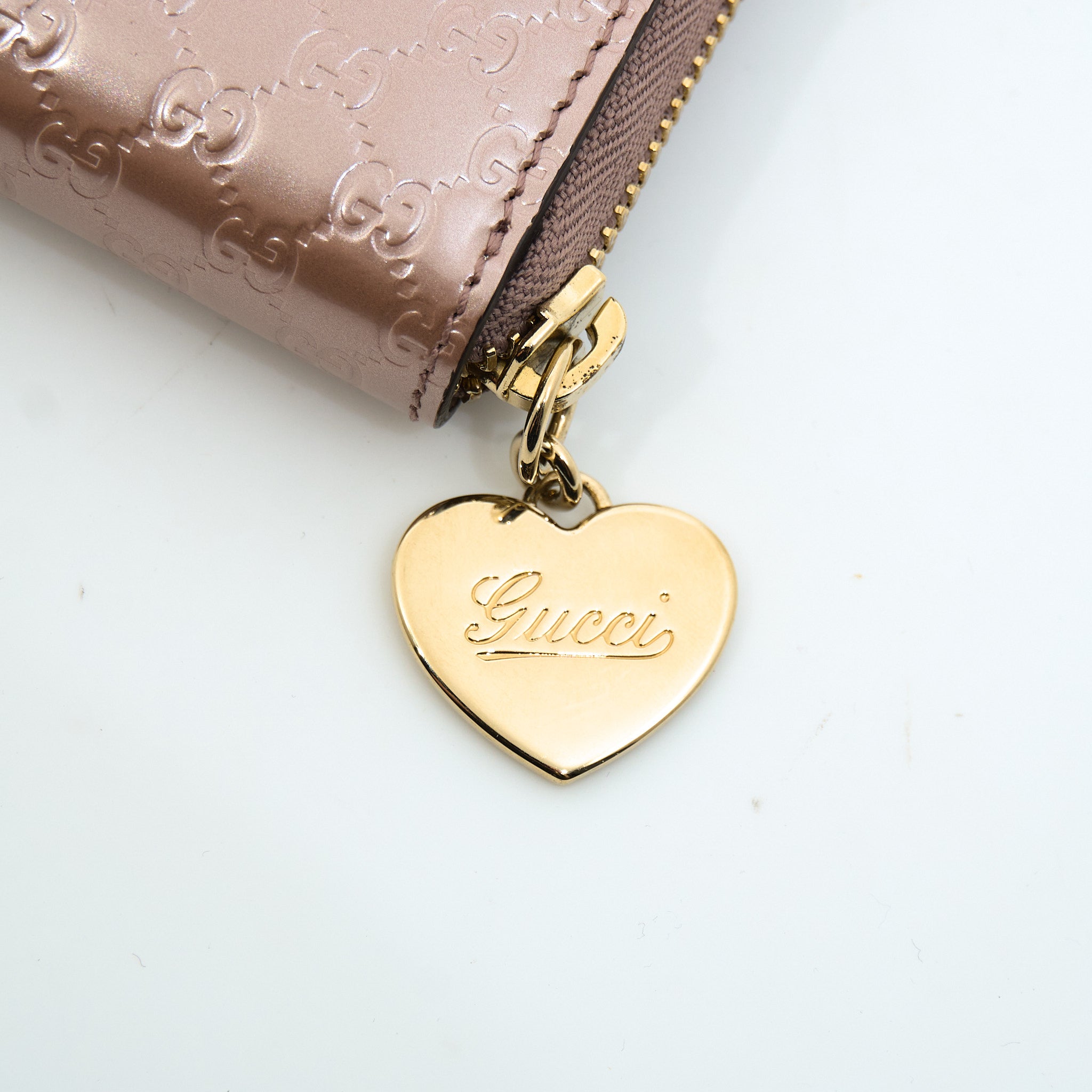 Gucci Leather Guccisima Zip Wallet Metallic Dusty Pink