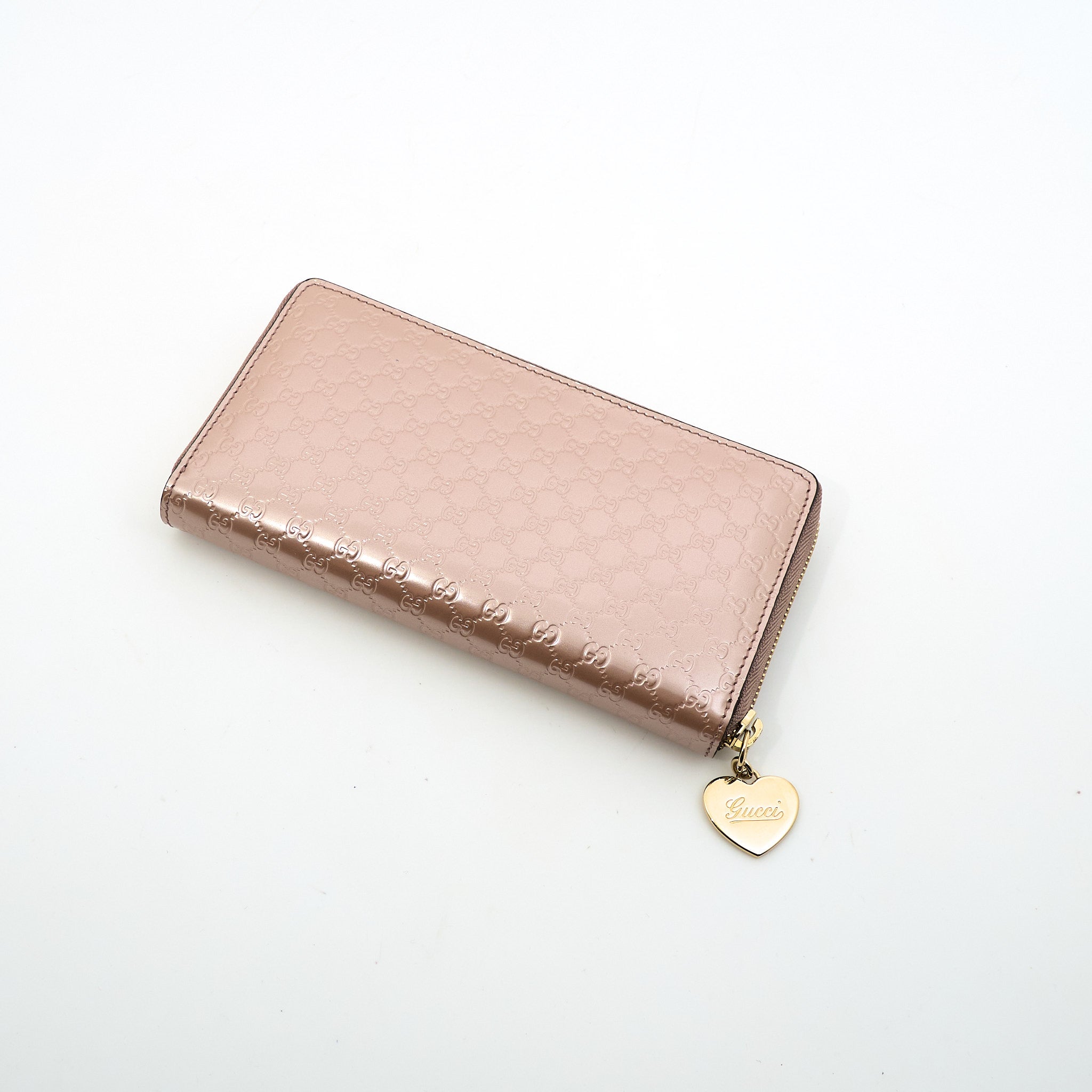 Gucci Leather Guccisima Zip Wallet Metallic Dusty Pink