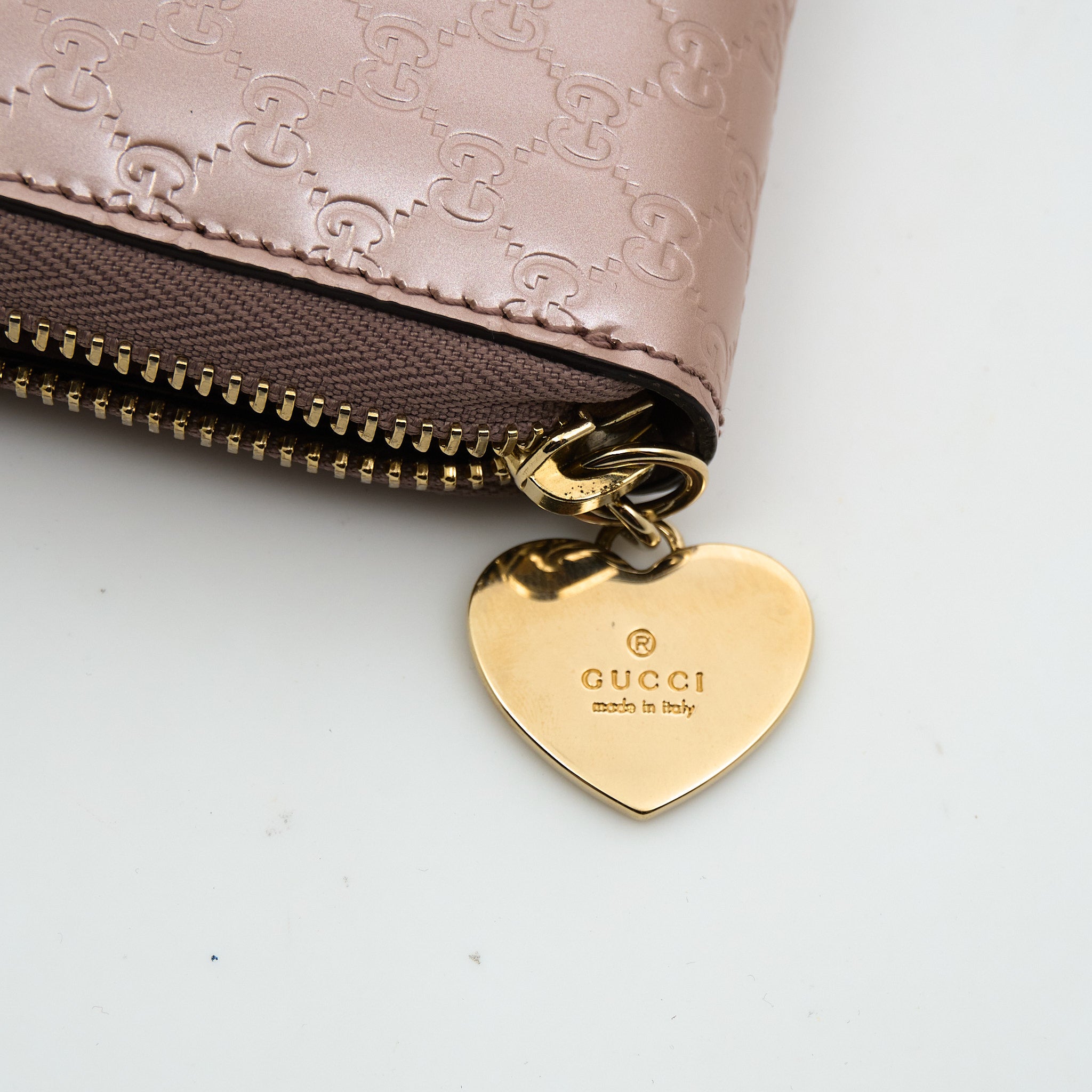 Gucci Leather Guccisima Zip Wallet Metallic Dusty Pink