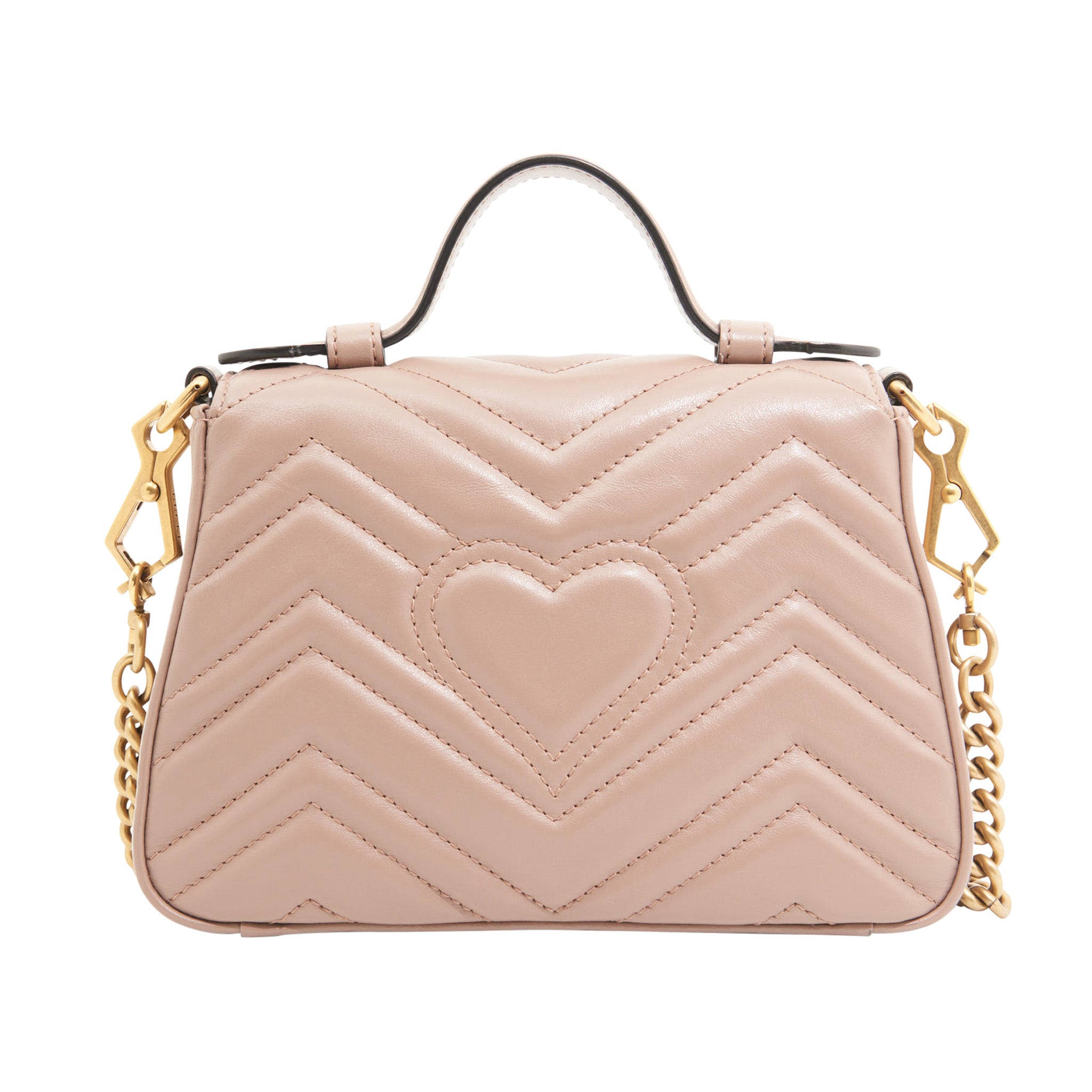 Gucci Leather Marmont GG Top Handle in Beige GHW