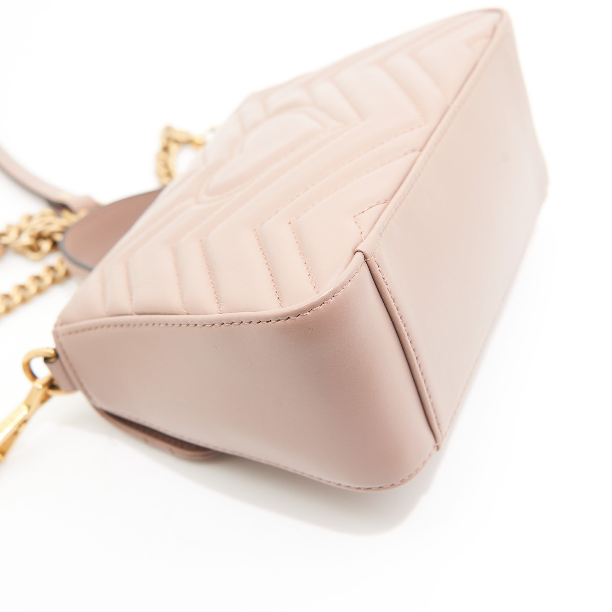 Gucci Leather Marmont GG Top Handle in Beige GHW