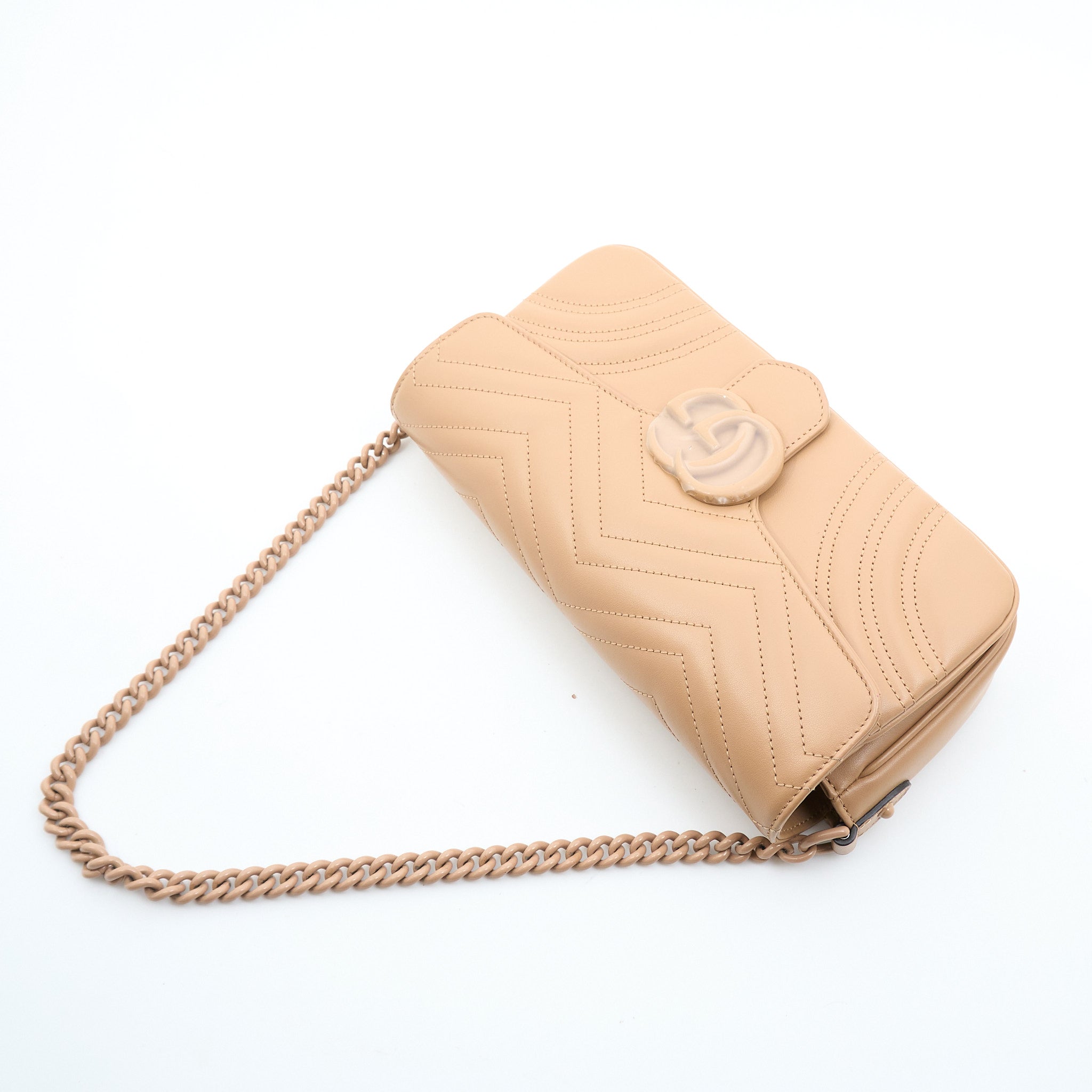 Gucci GG Marmont Monochrome Flap Bag Matelasse Leather Beige