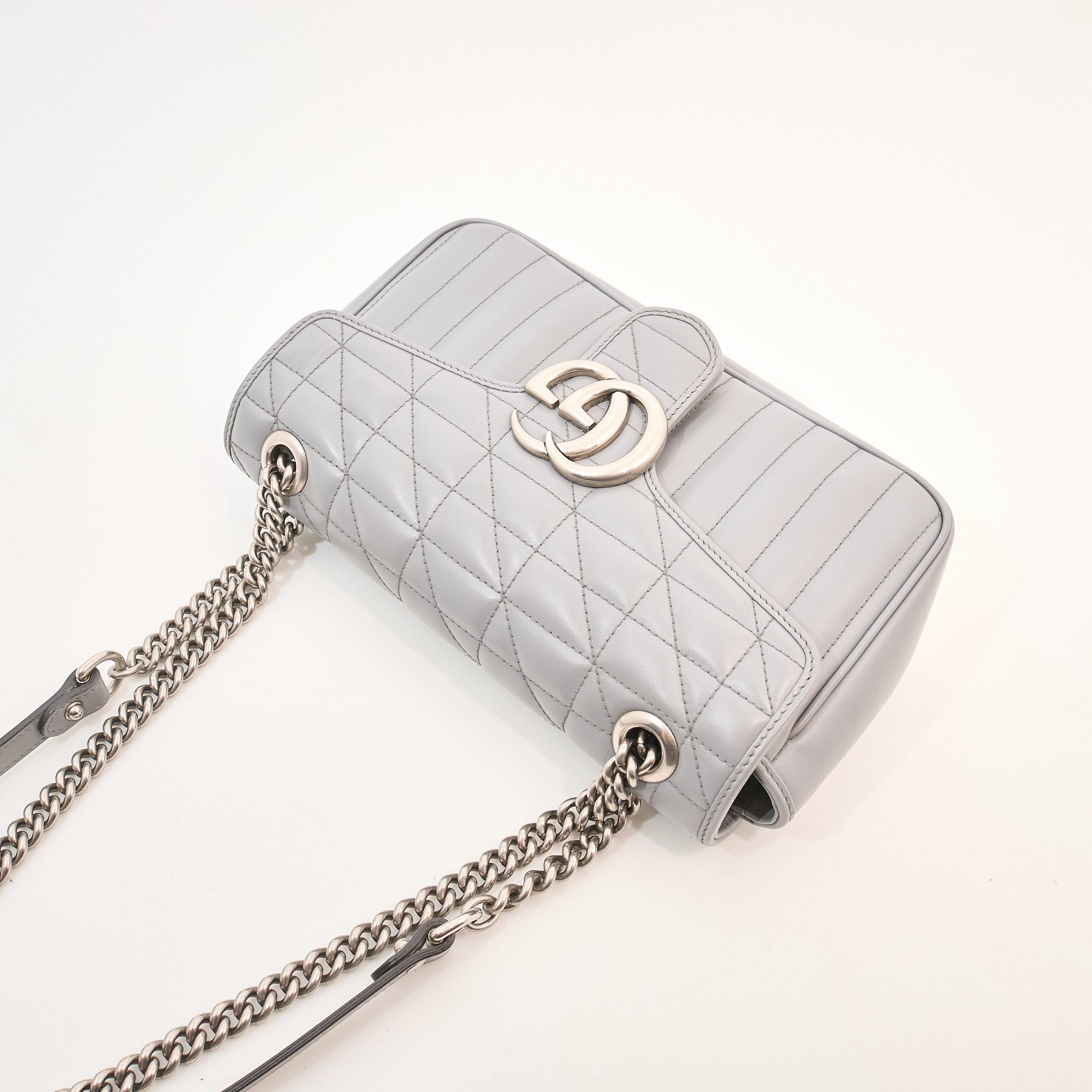 Gucci GG Marmont Flap Bag Grey Matelasse Leather Small