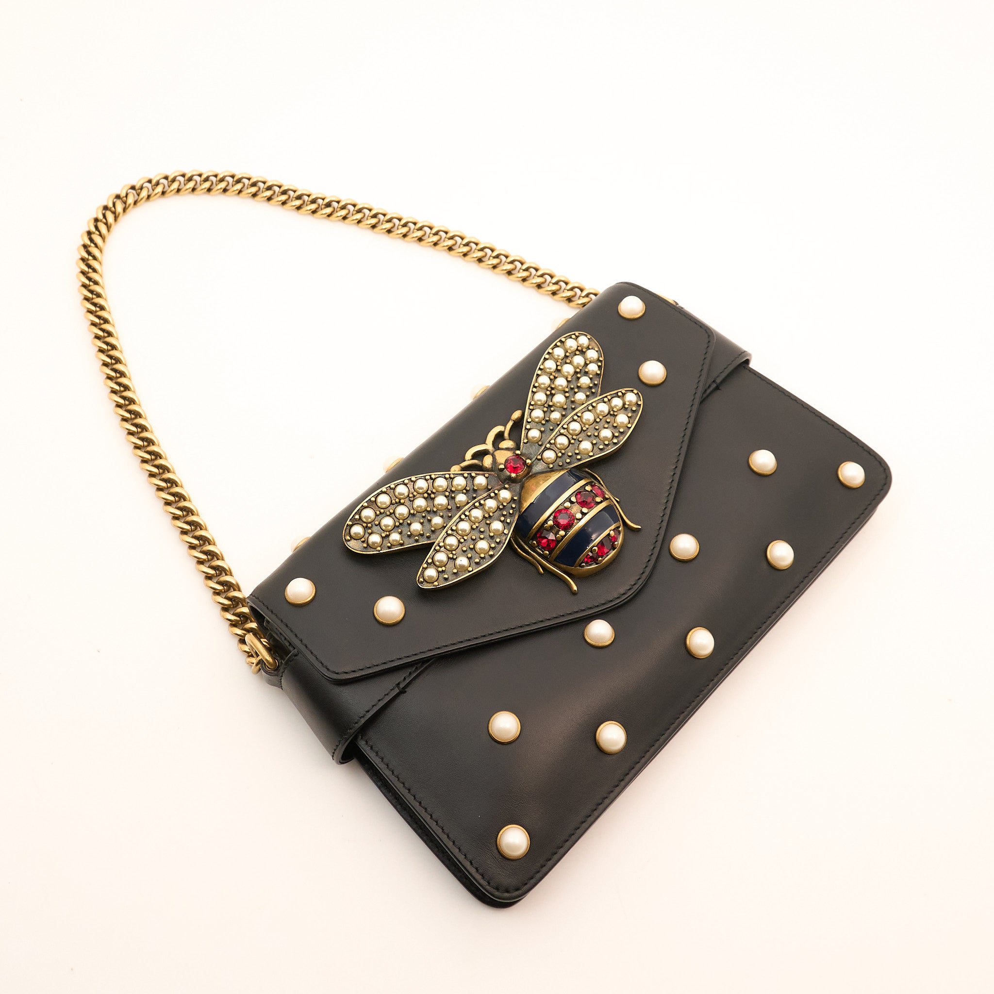 Gucci Queen Bee Black Leather Shoulder Bag