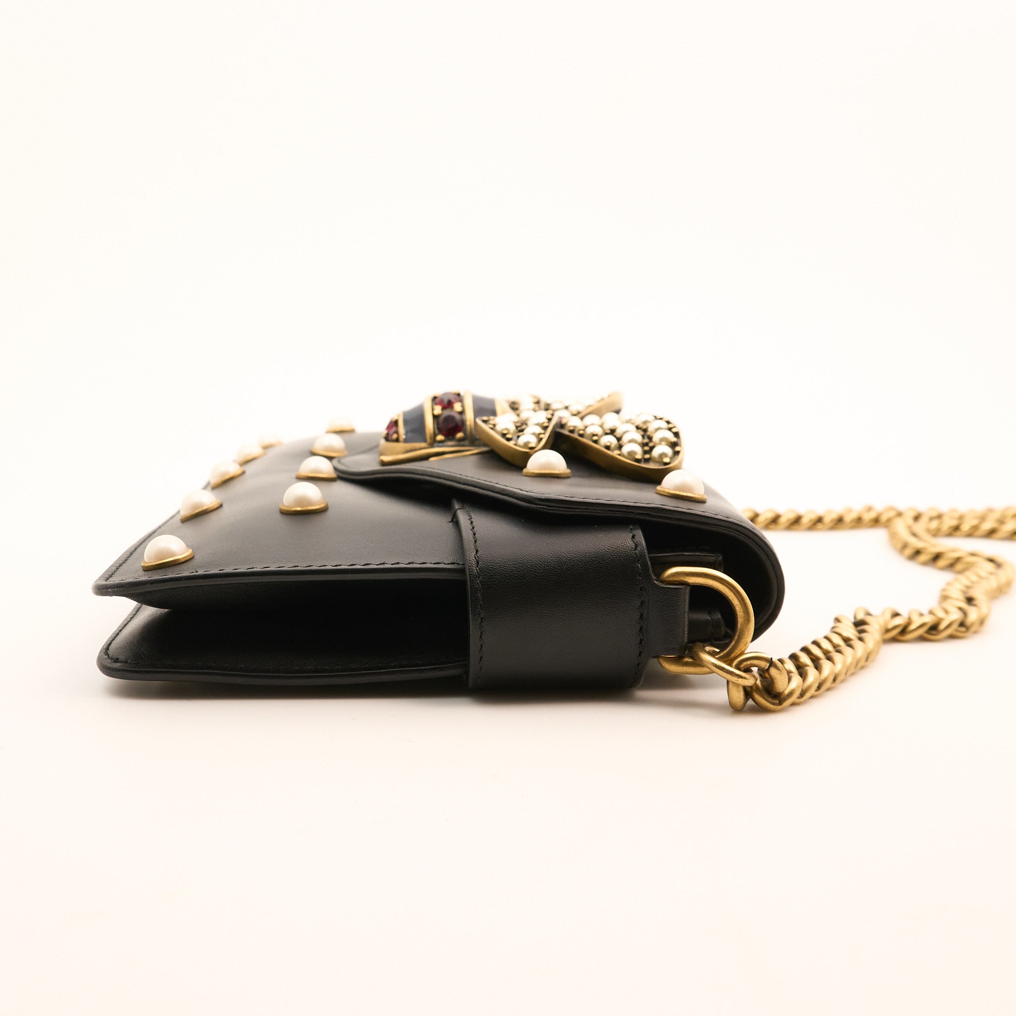 Gucci Queen Bee Black Leather Shoulder Bag