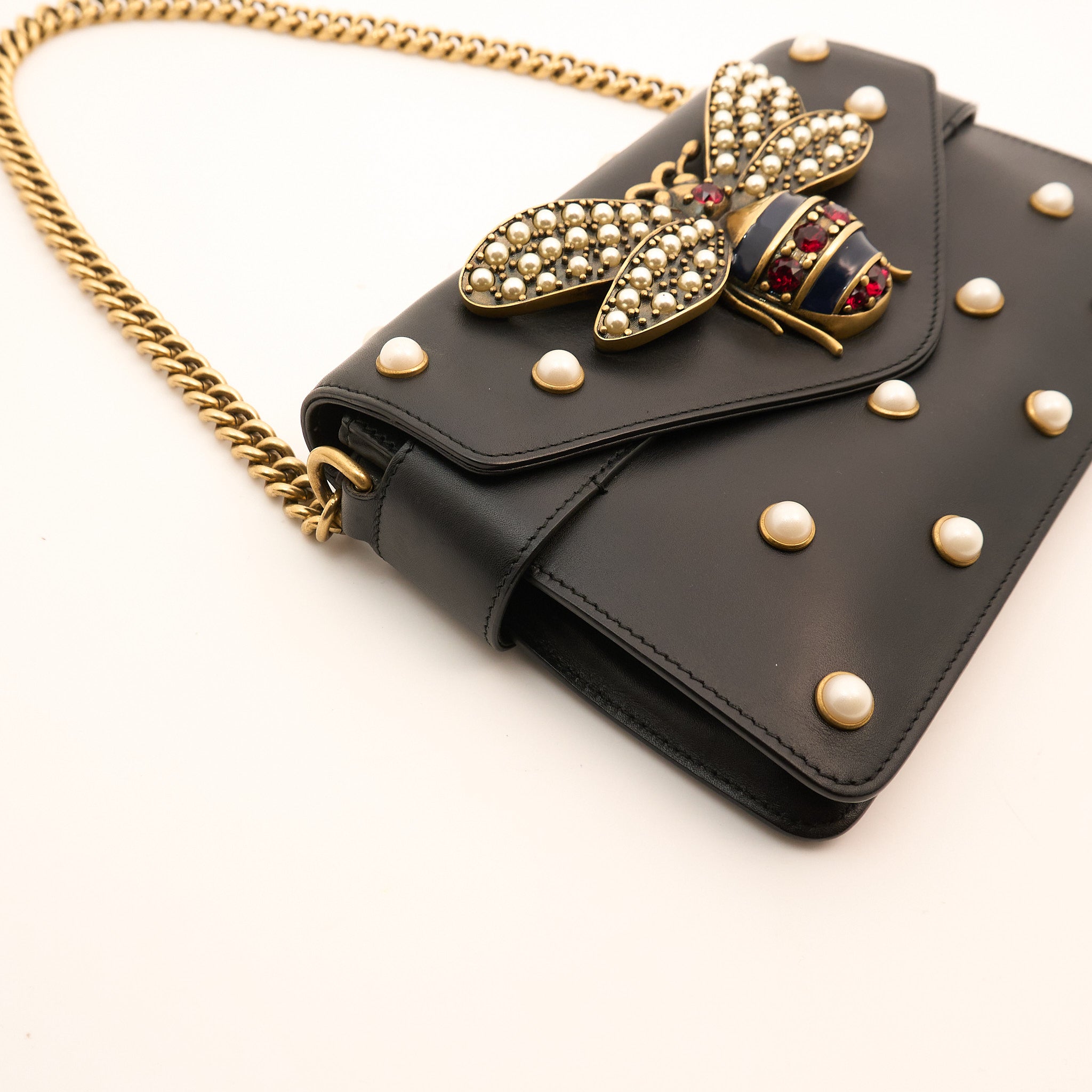 Gucci Queen Bee Black Leather Shoulder Bag