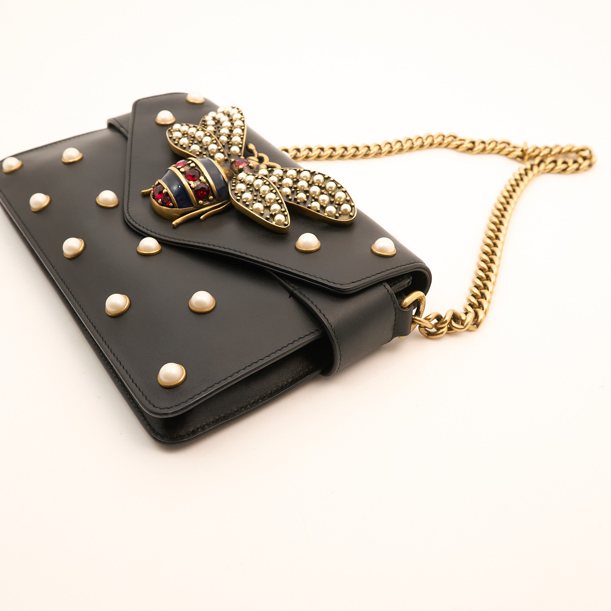 Gucci Queen Bee Black Leather Shoulder Bag