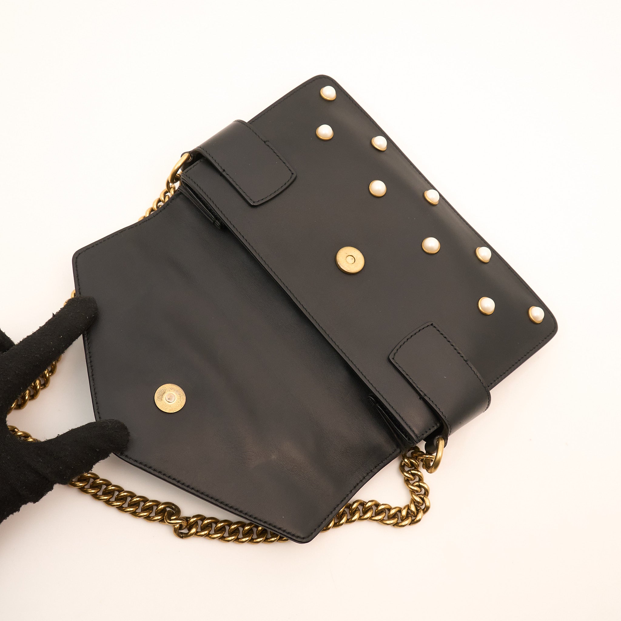 Gucci Queen Bee Black Leather Shoulder Bag