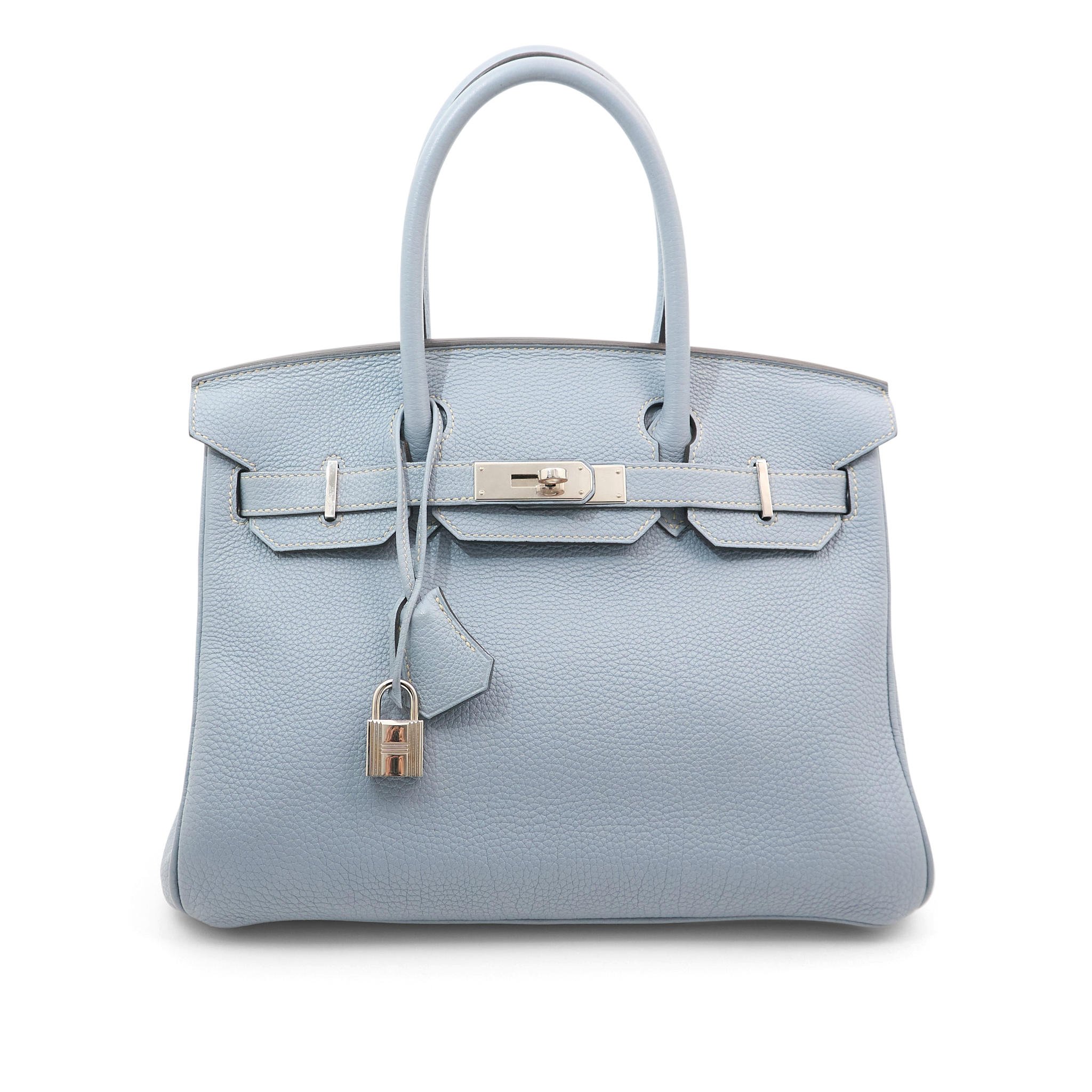 Hermes Birkin 30 Clemence Bleu Lin Square Stamp P (2012)