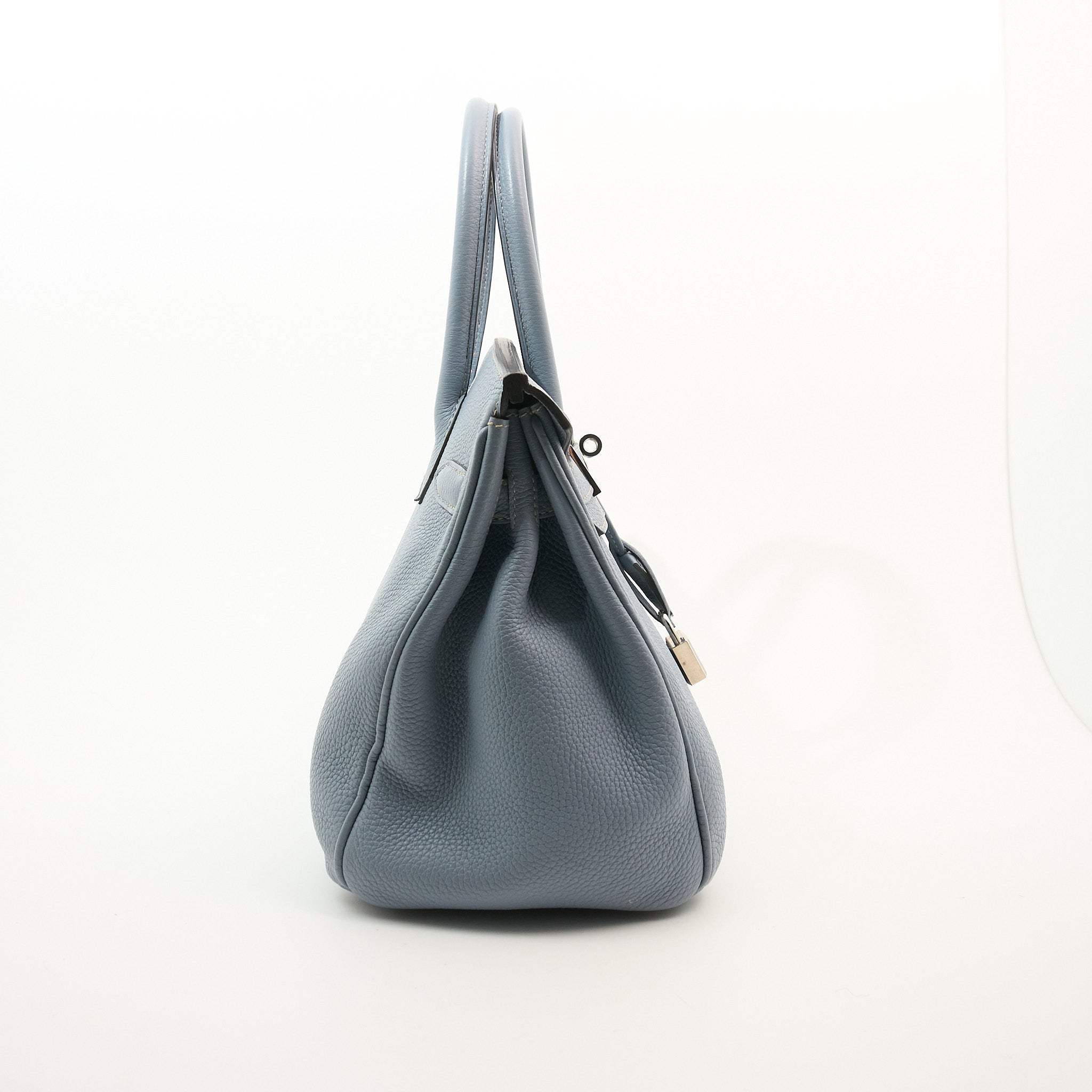 Hermes Birkin 30 Clemence Bleu Lin Square Stamp P (2012)