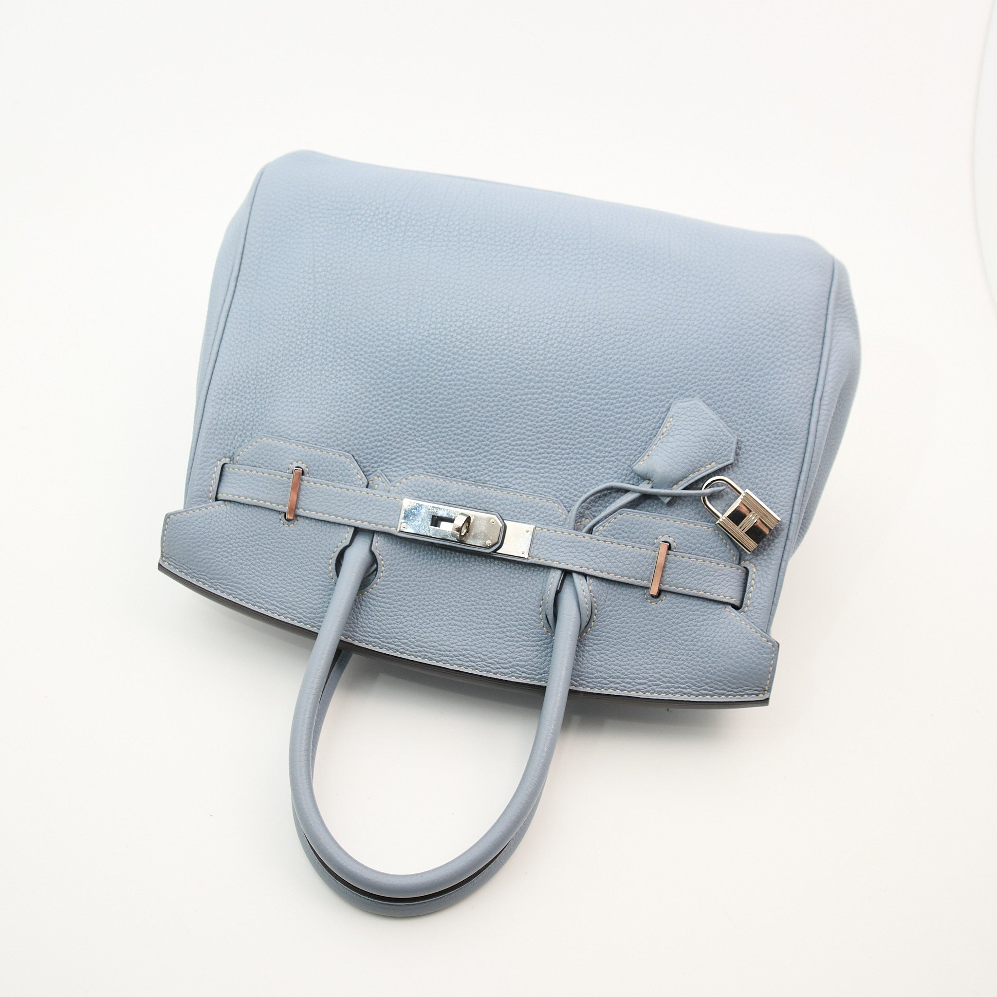 Hermes Birkin 30 Clemence Bleu Lin Square Stamp P (2012)