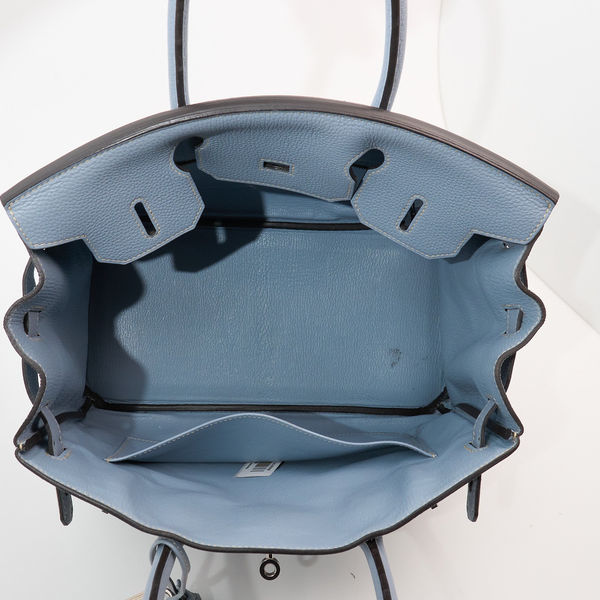 Hermes Birkin 30 Clemence Bleu Lin Square Stamp P (2012)