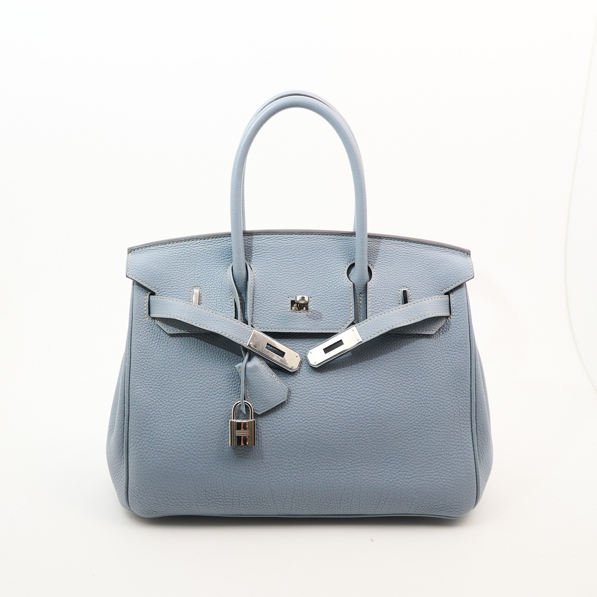 Hermes Birkin 30 Clemence Bleu Lin Square Stamp P (2012)