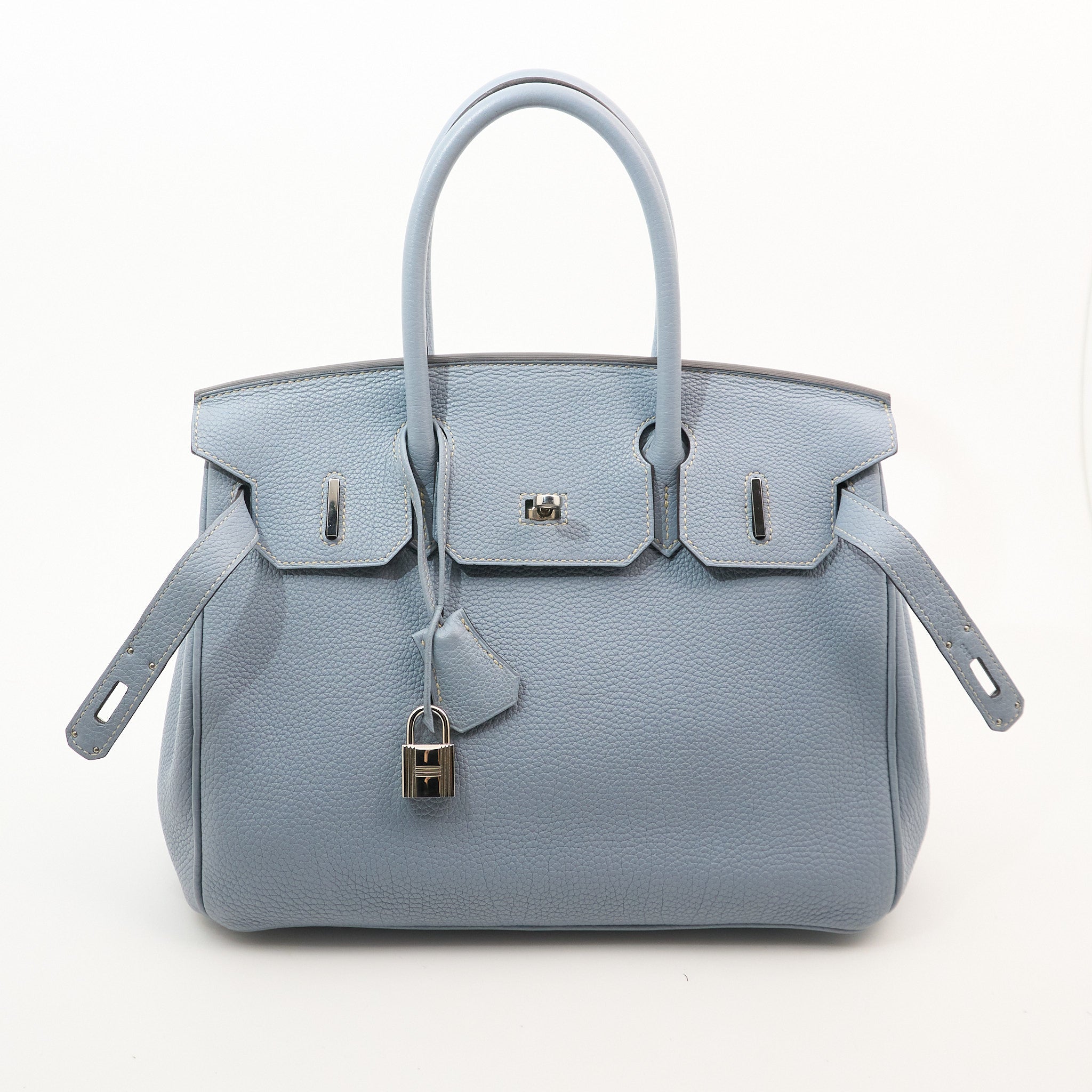 Hermes Birkin 30 Clemence Bleu Lin Square Stamp P (2012)