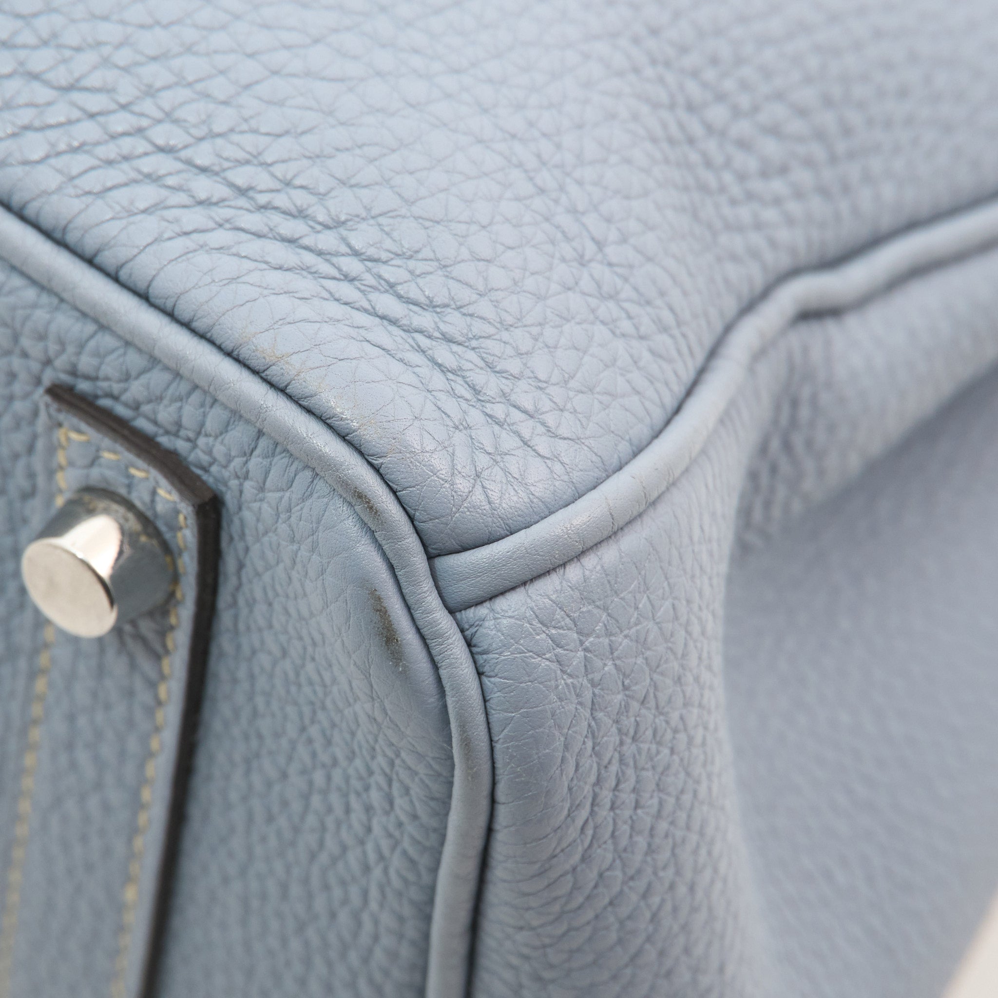 Hermes Birkin 30 Clemence Bleu Lin Square Stamp P (2012)