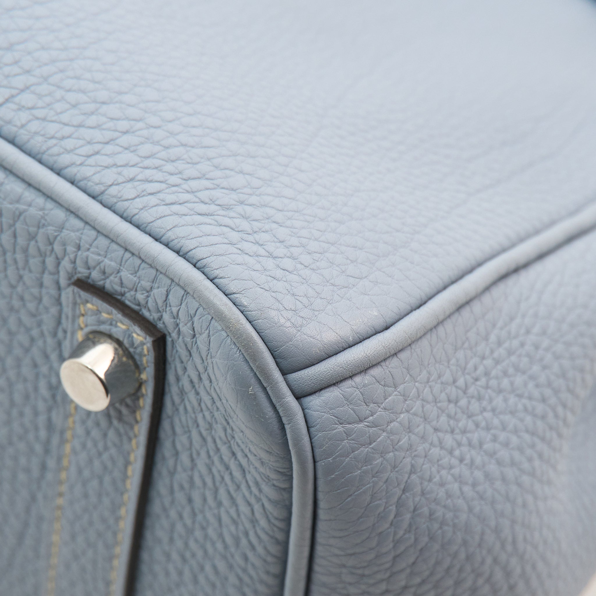 Hermes Birkin 30 Clemence Bleu Lin Square Stamp P (2012)
