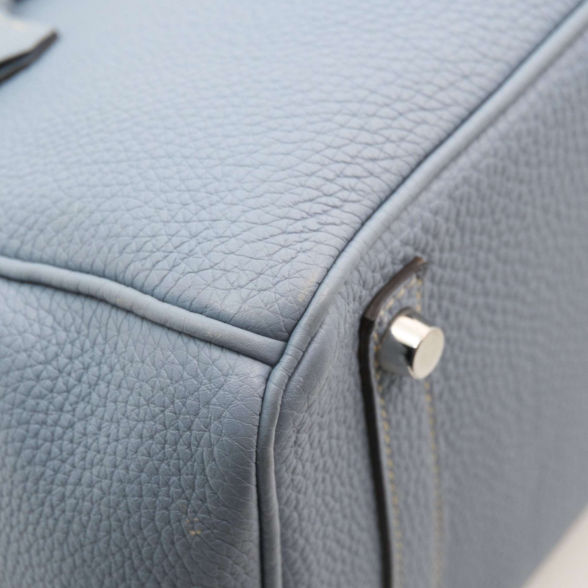 Hermes Birkin 30 Clemence Bleu Lin Square Stamp P (2012)
