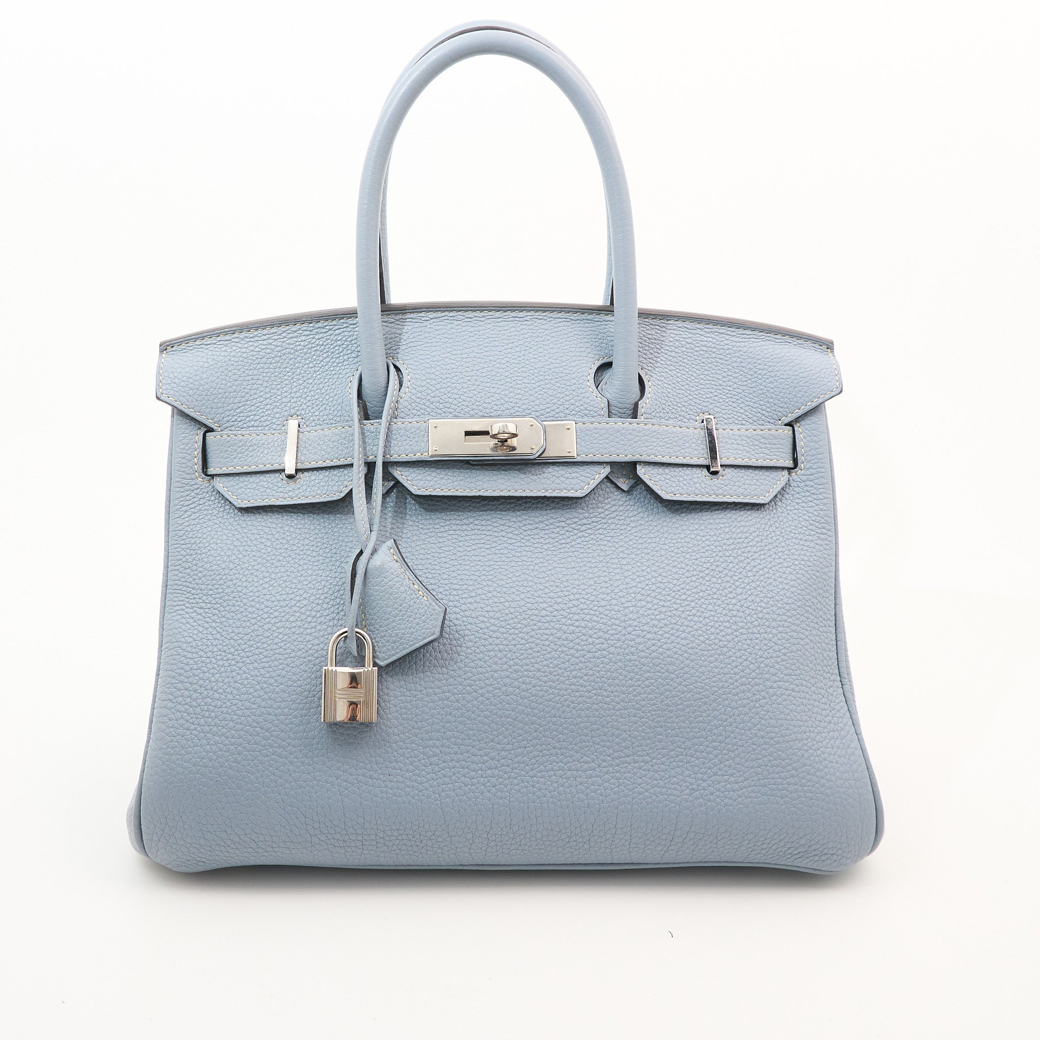 Hermes Birkin 30 Clemence Bleu Lin Square Stamp P (2012)