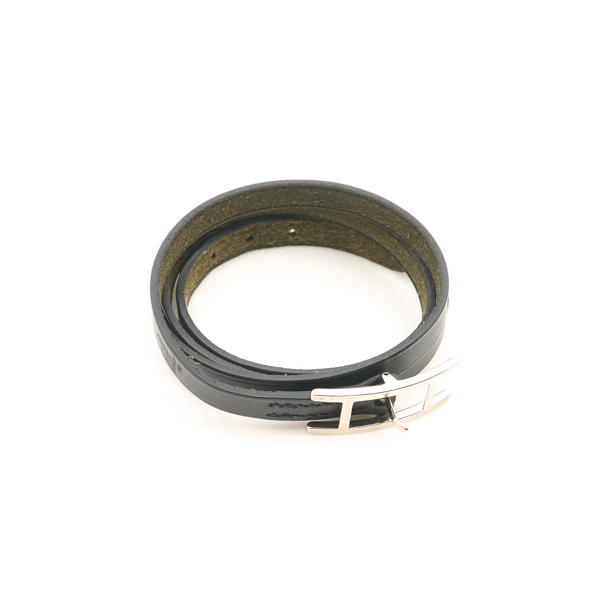 Hermes H Black Leather Bracelet
