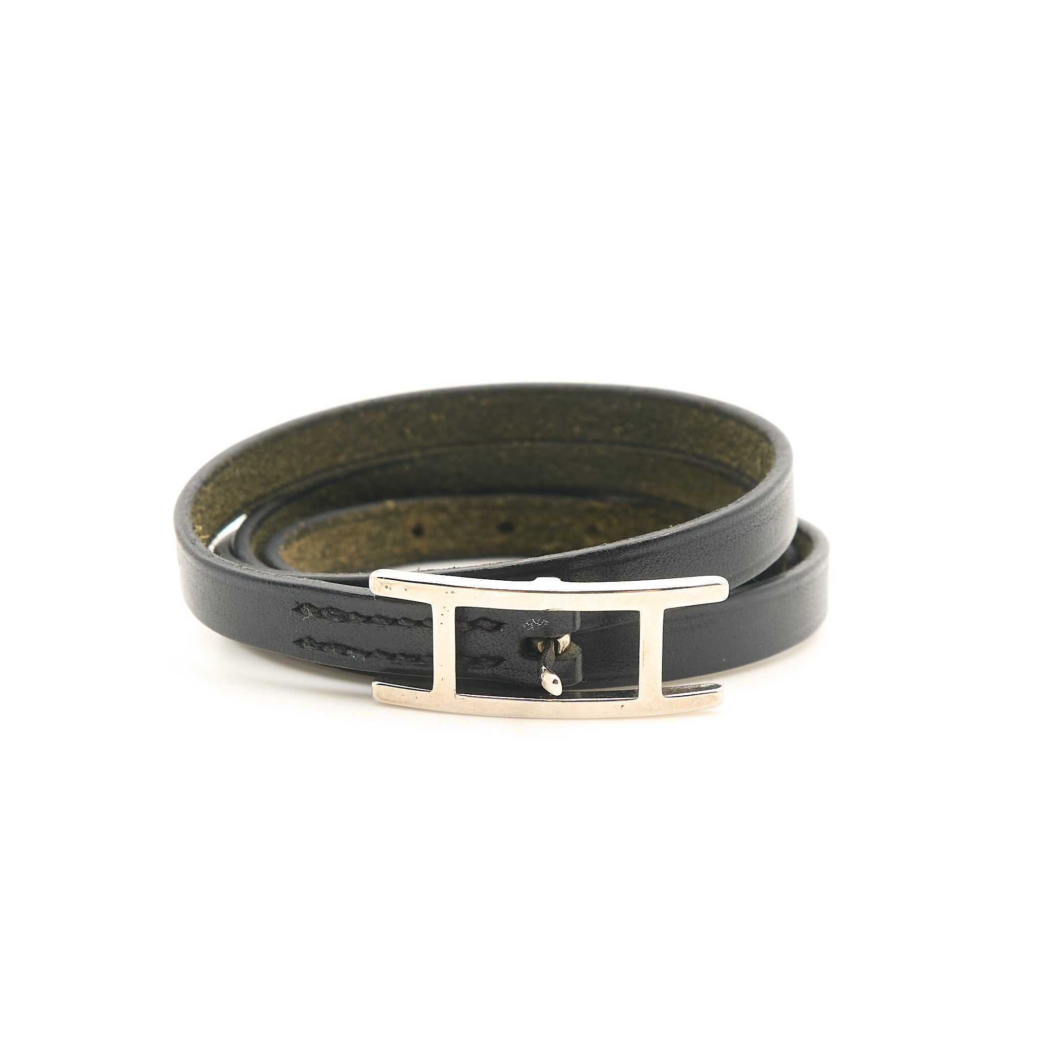 Hermes H Black Leather Bracelet