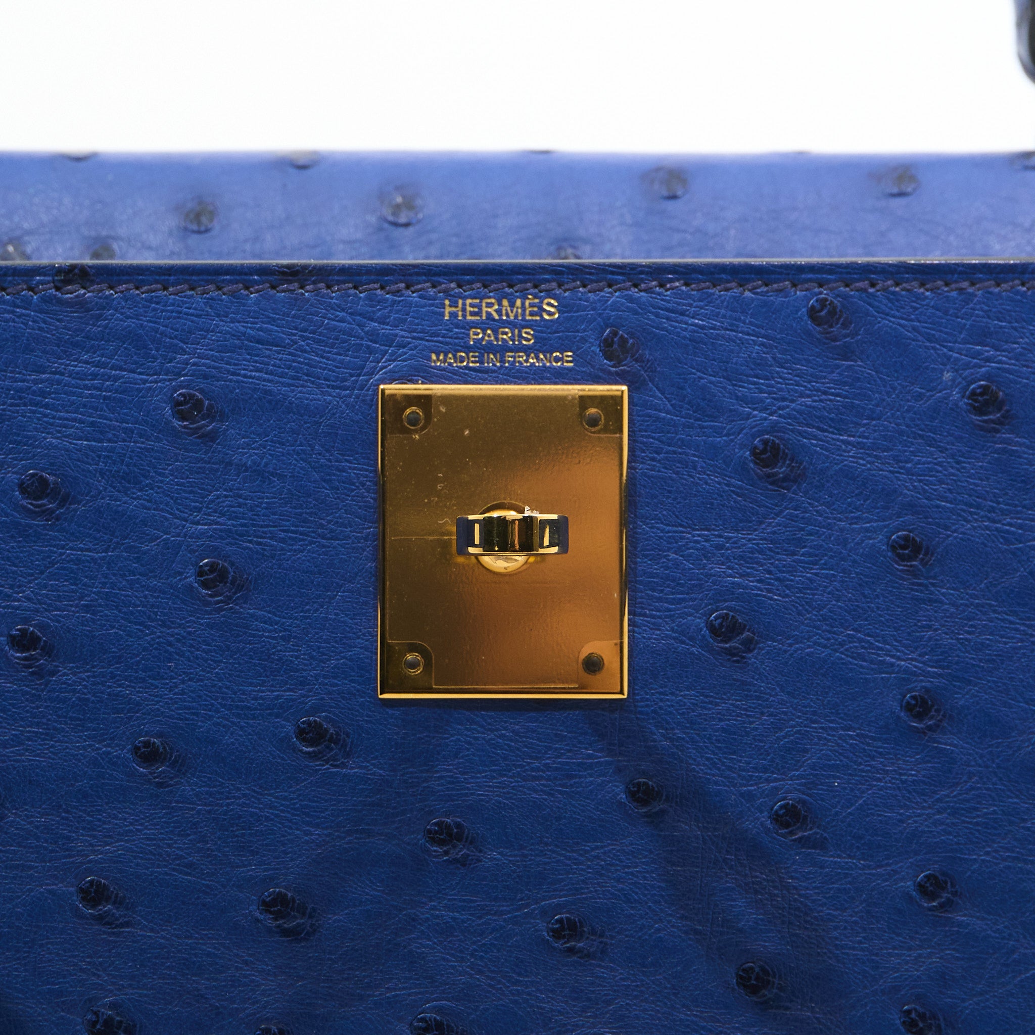 Hermes Kelly 28 Ostrich Blue Saphir GHW Stamp C