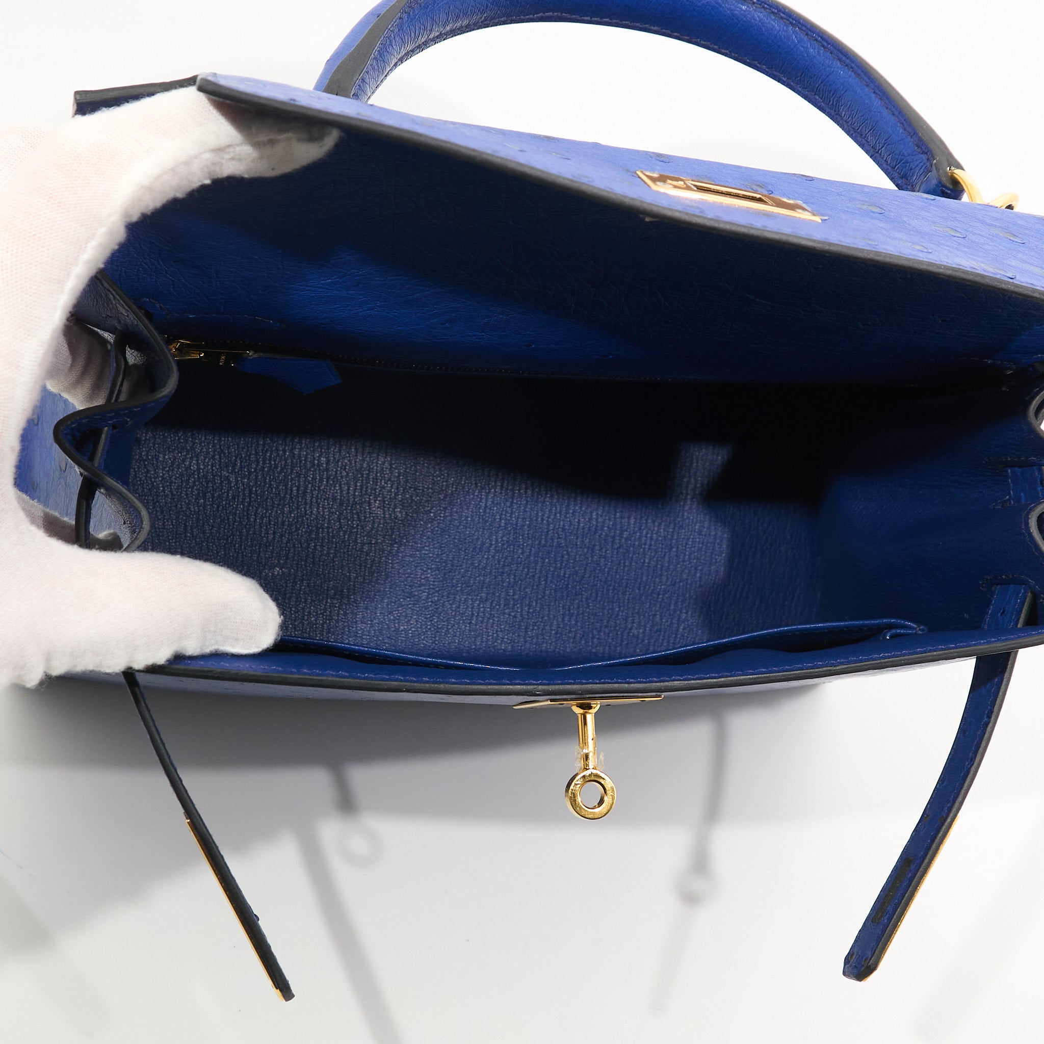 Hermes Kelly 28 Ostrich Blue Saphir GHW Stamp C