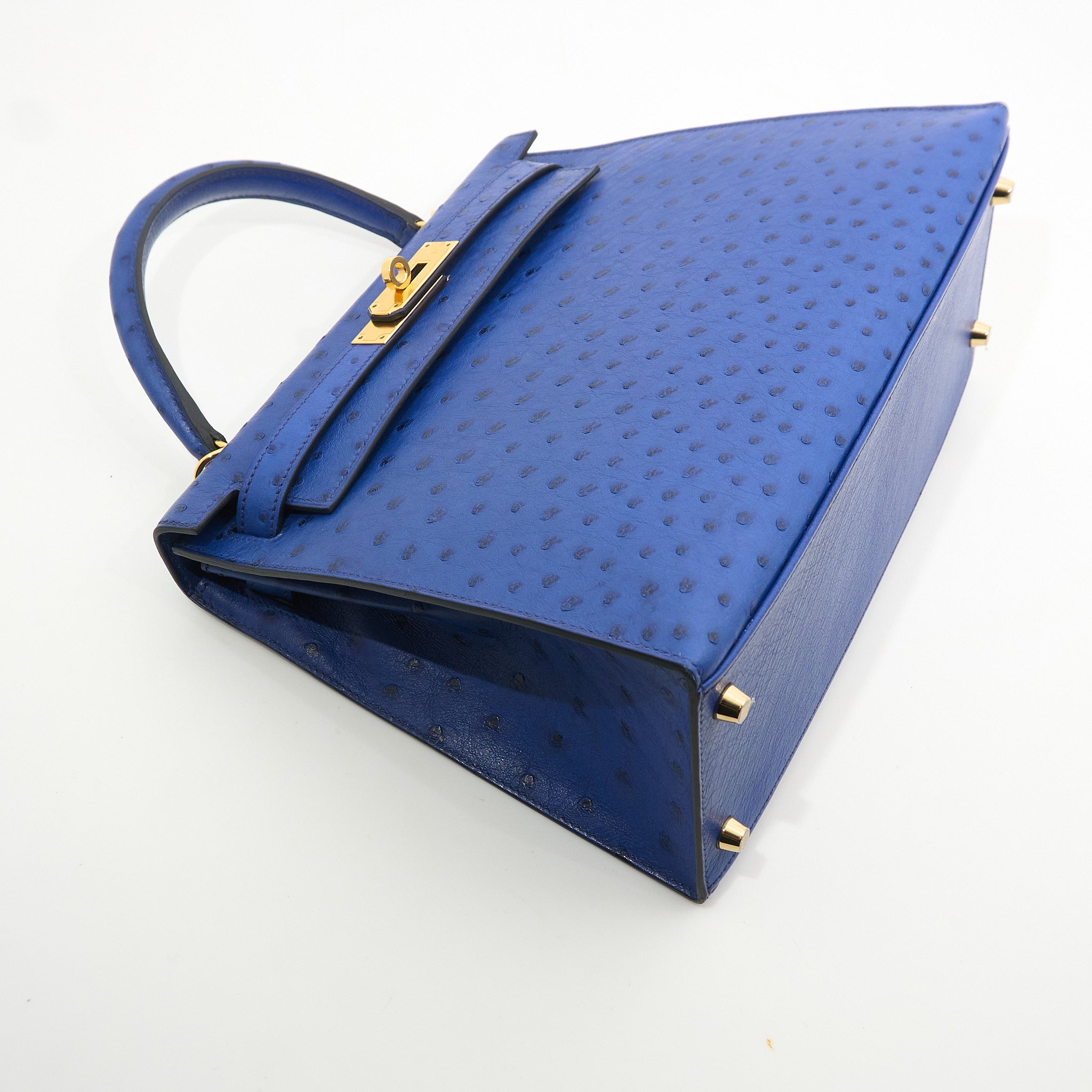 Hermes Kelly 28 Ostrich Blue Saphir GHW Stamp C