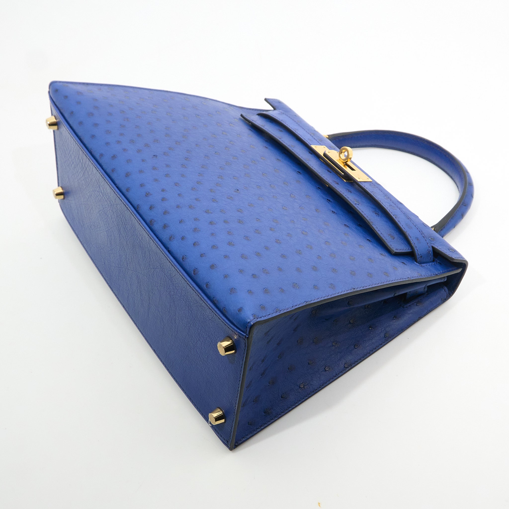 Hermes Kelly 28 Ostrich Blue Saphir GHW Stamp C