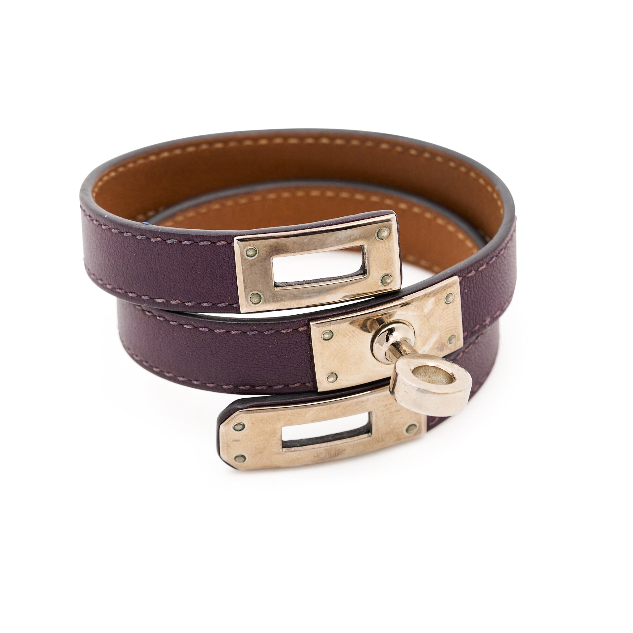 Hermes Kelly Double Tour Leather Bracelet PHW