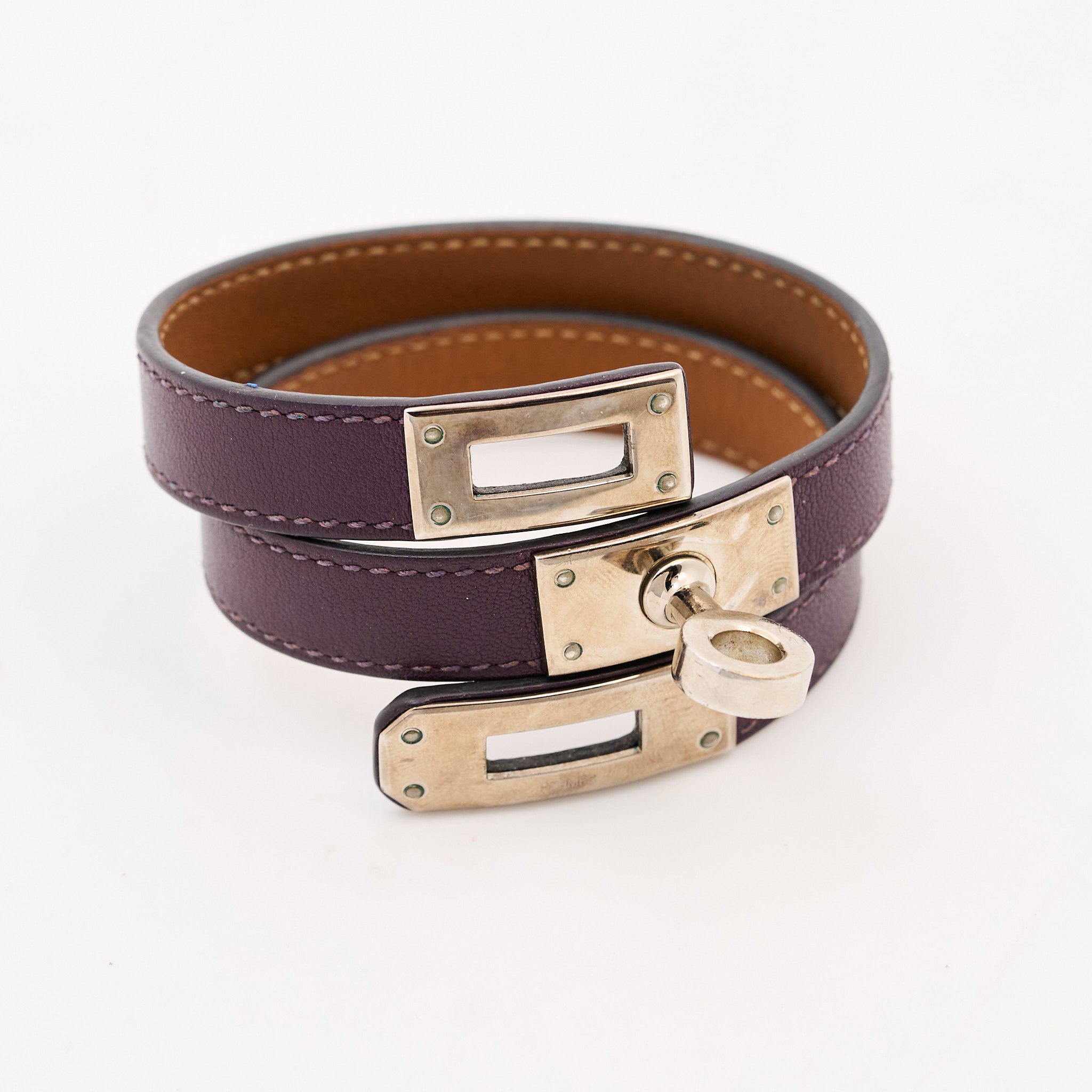Hermes Kelly Double Tour Leather Bracelet PHW