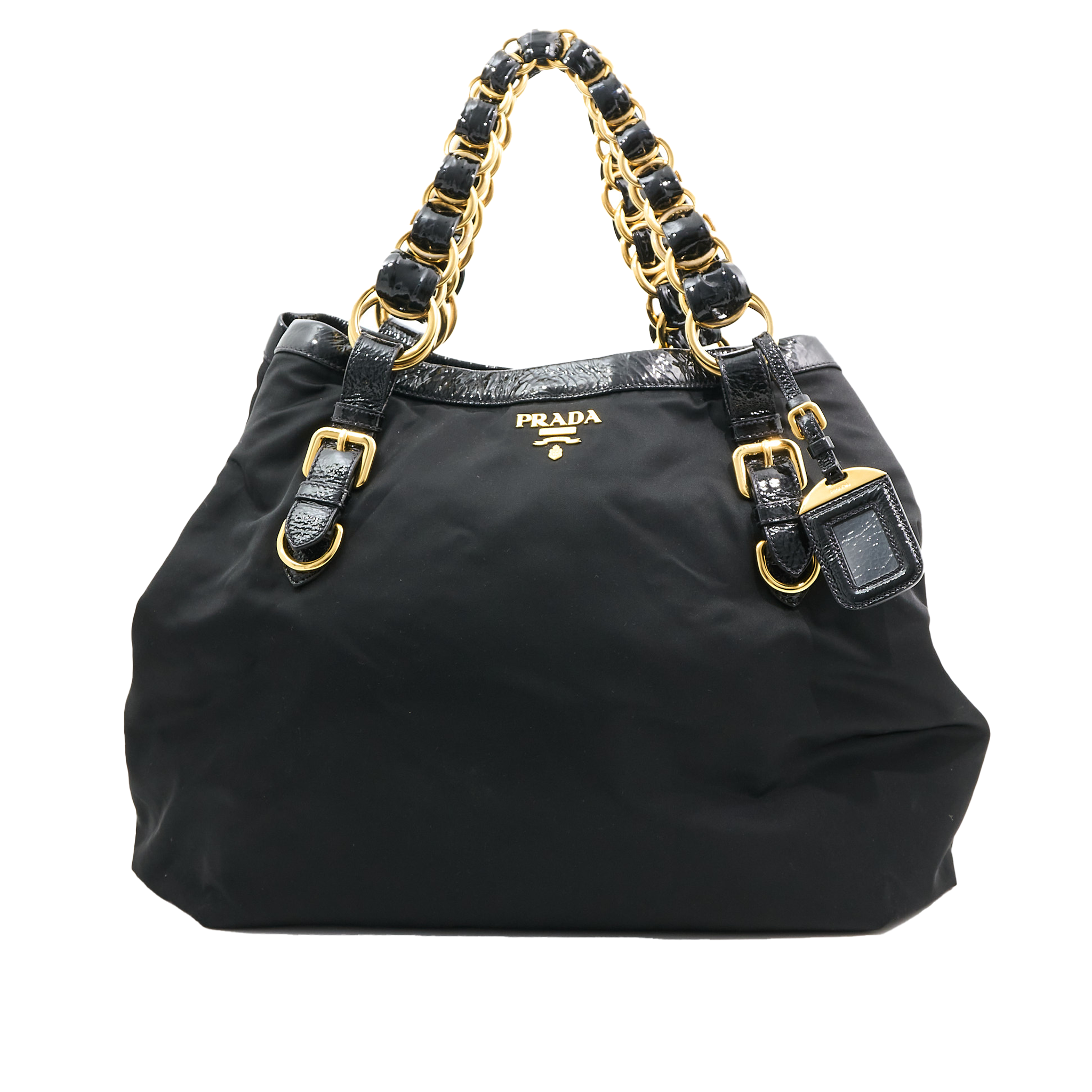 Prada Tessuto Nylon Chain Shoulder Black Nero