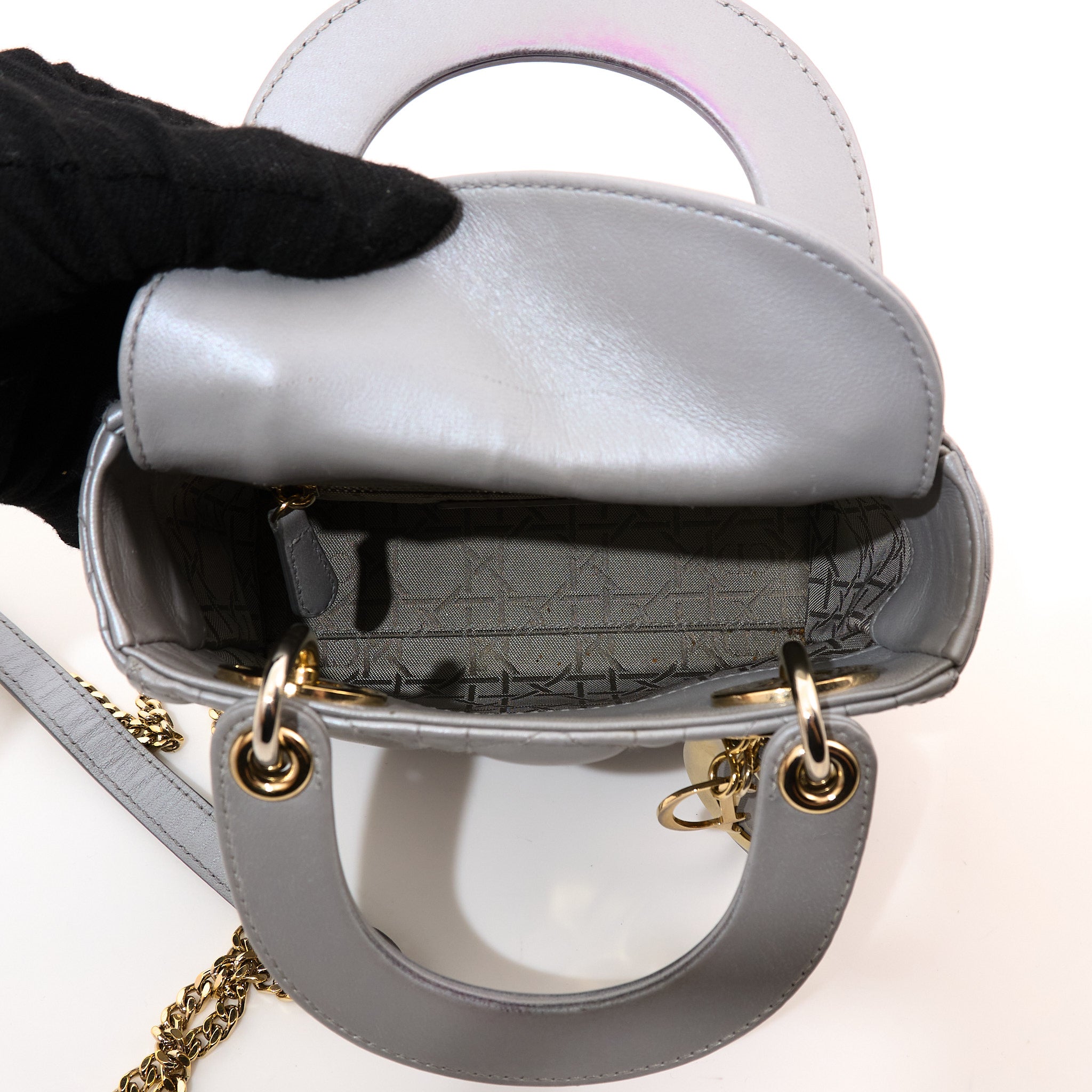 Christian Dior Lady DIor Mini Grey Pearlescent Bag