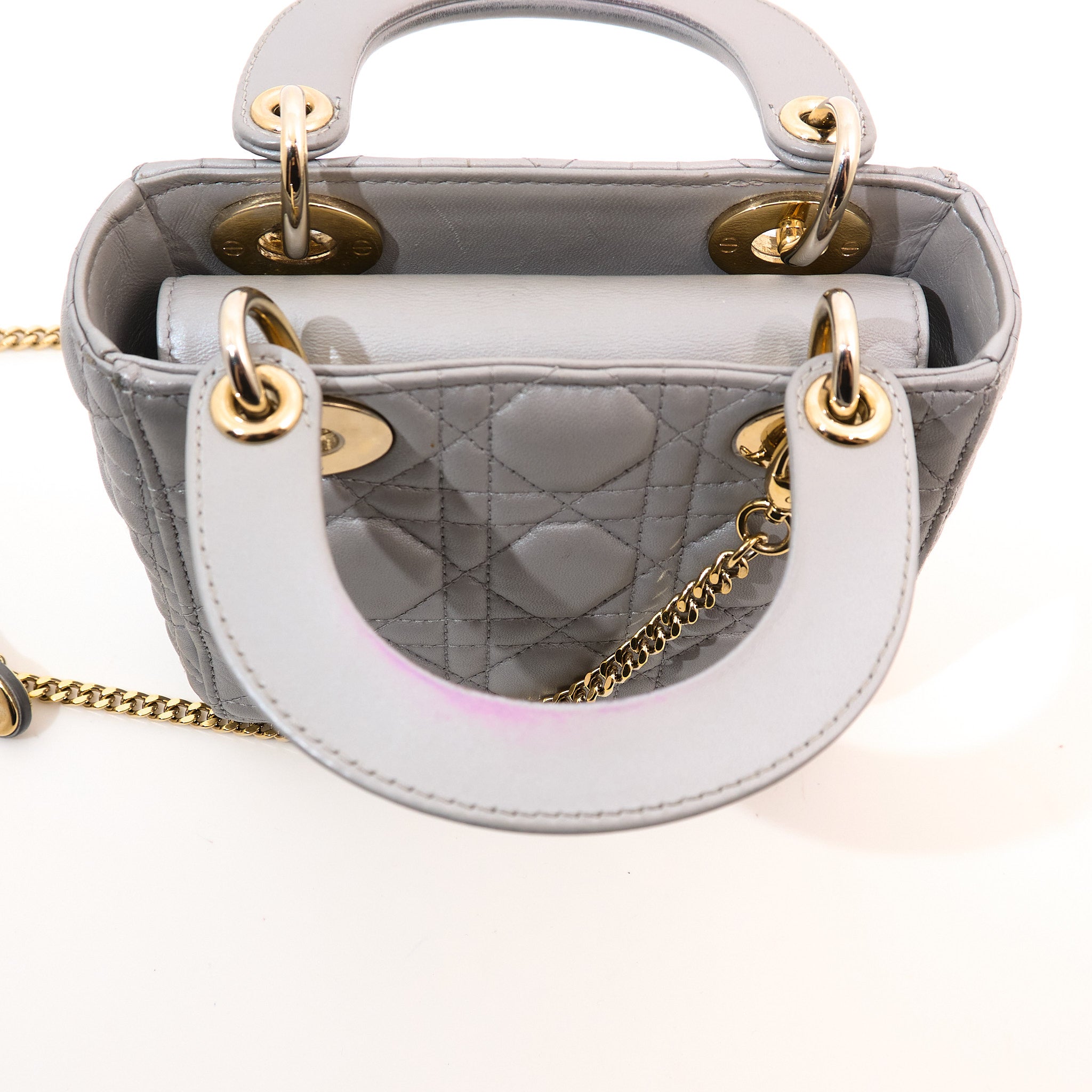 Christian Dior Lady DIor Mini Grey Pearlescent Bag