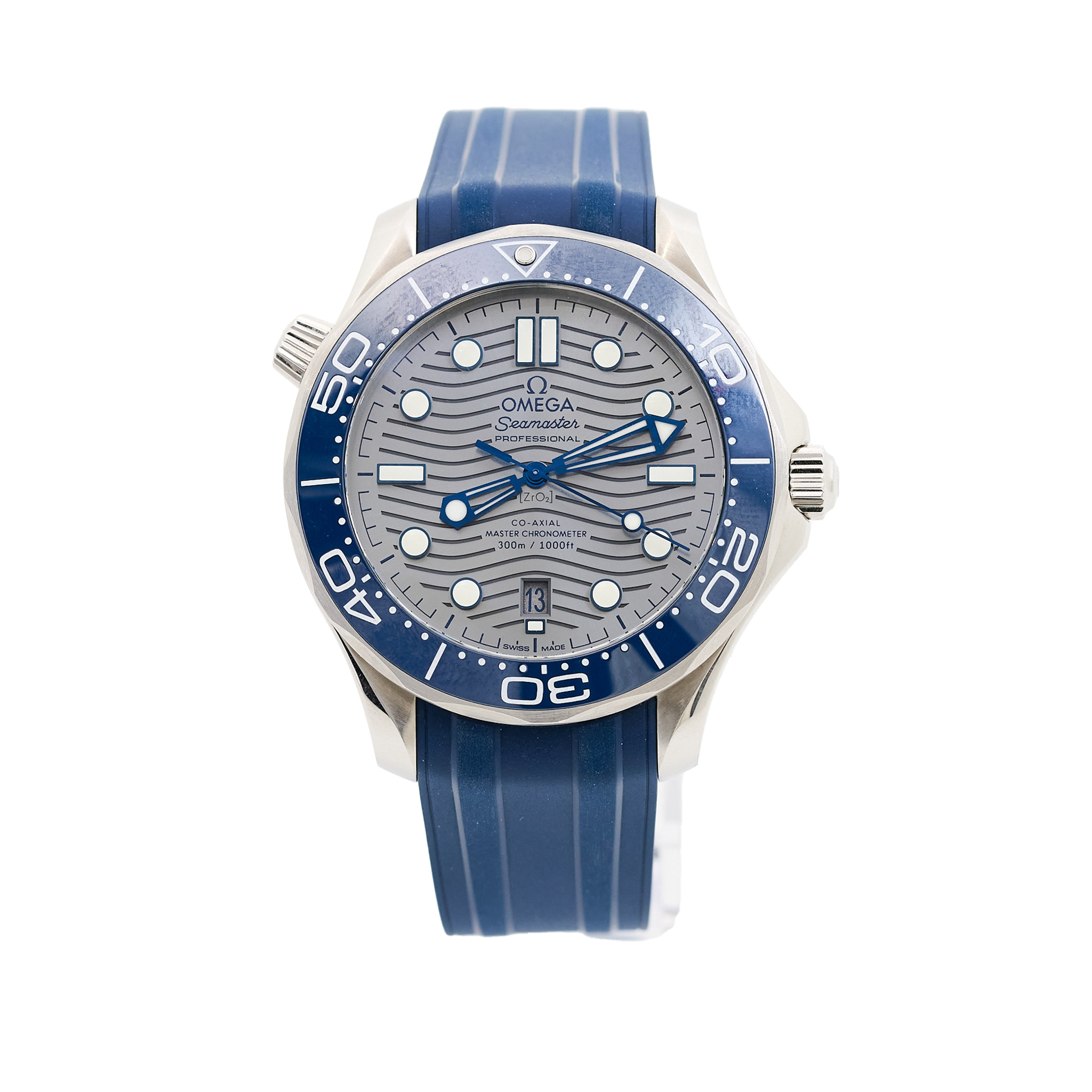Omega Steel Seamaster 300 Diver on Blue Rubber Strap