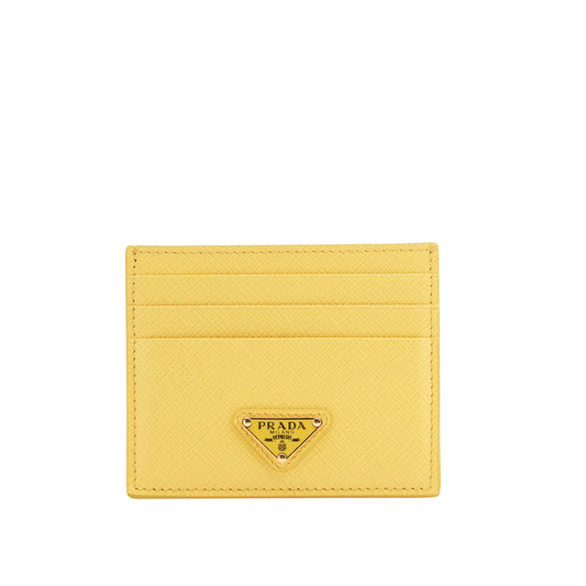 Prada Leather Saffiano Card Wallet in Yellow