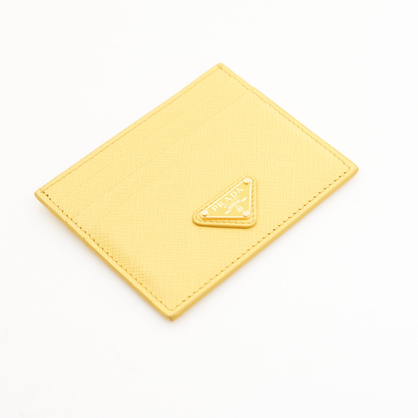 Prada Leather Saffiano Card Wallet in Yellow