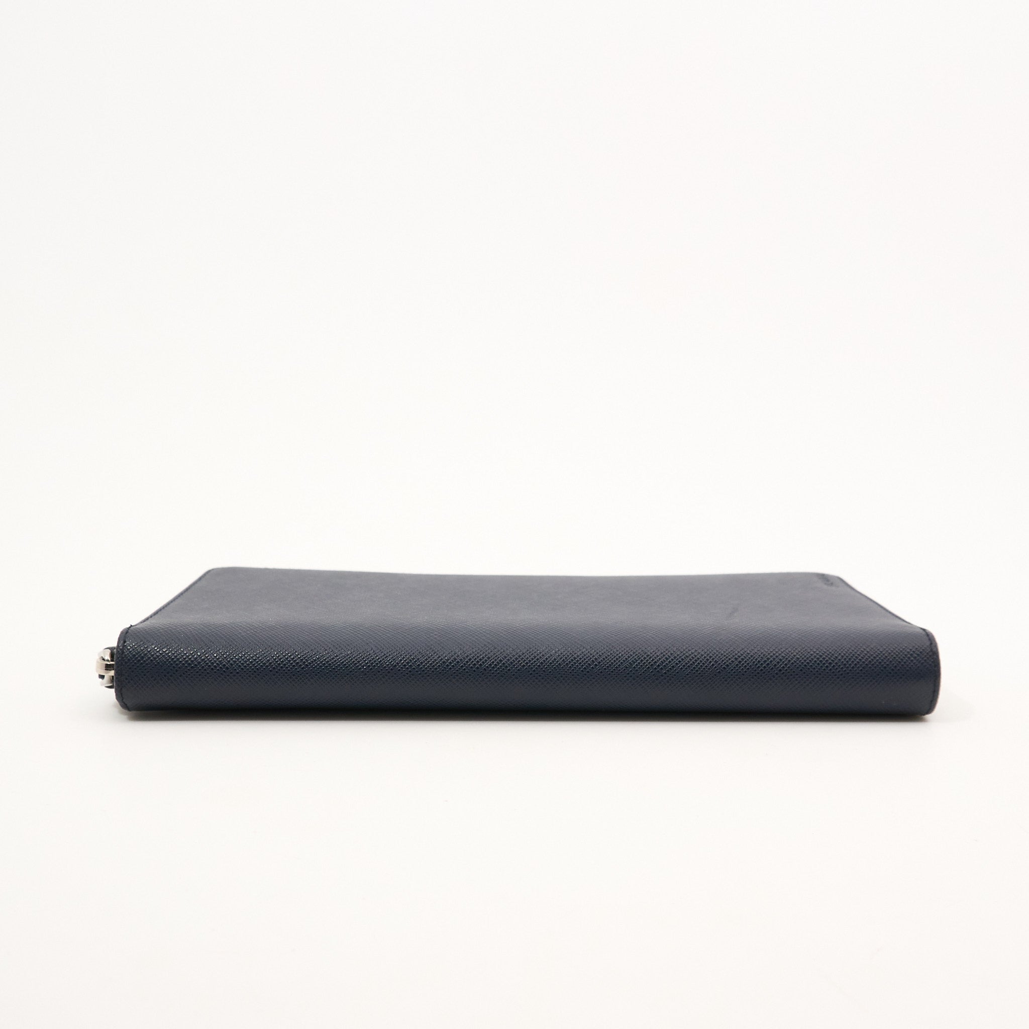 Prada Navy Saffiano Passport Zip Wallet